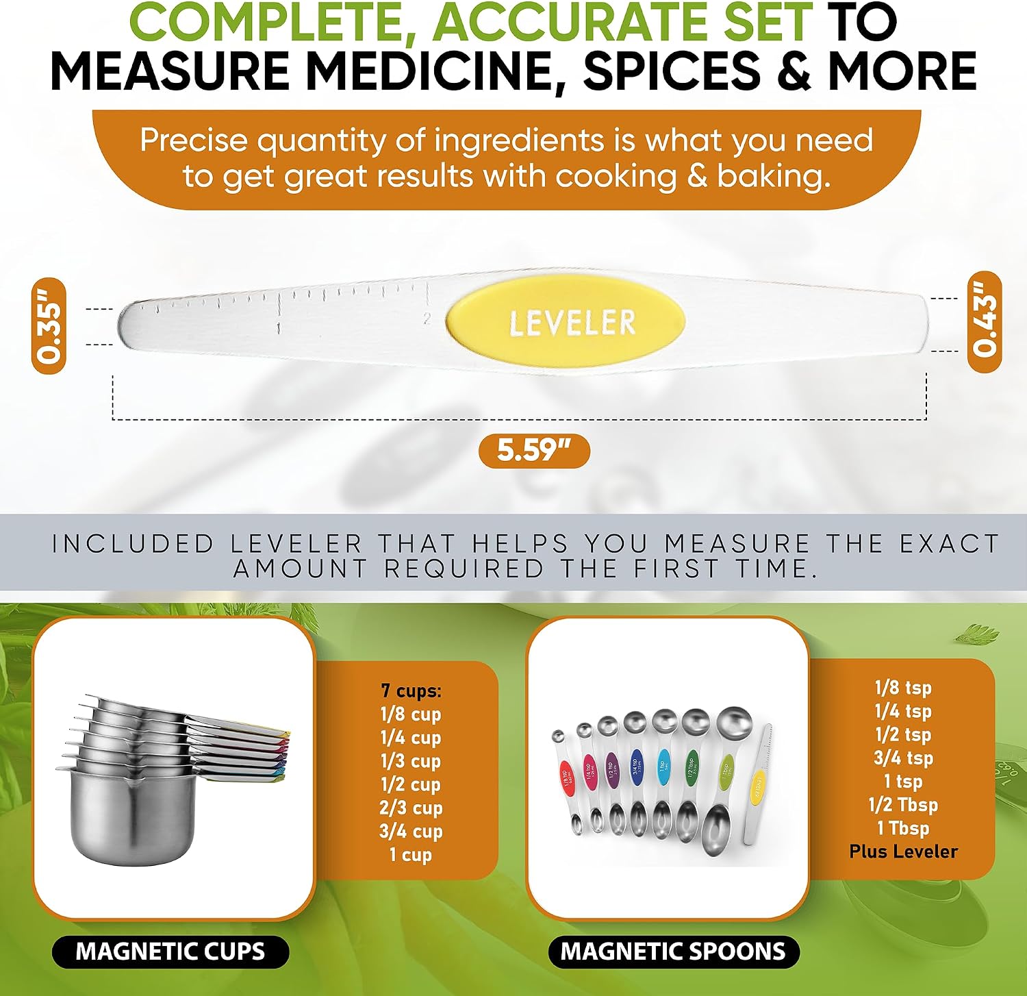 Spring Chef 15 Magnetic Measuring Cups & Spoons Set w/Levelers, Multicolor - Image 6