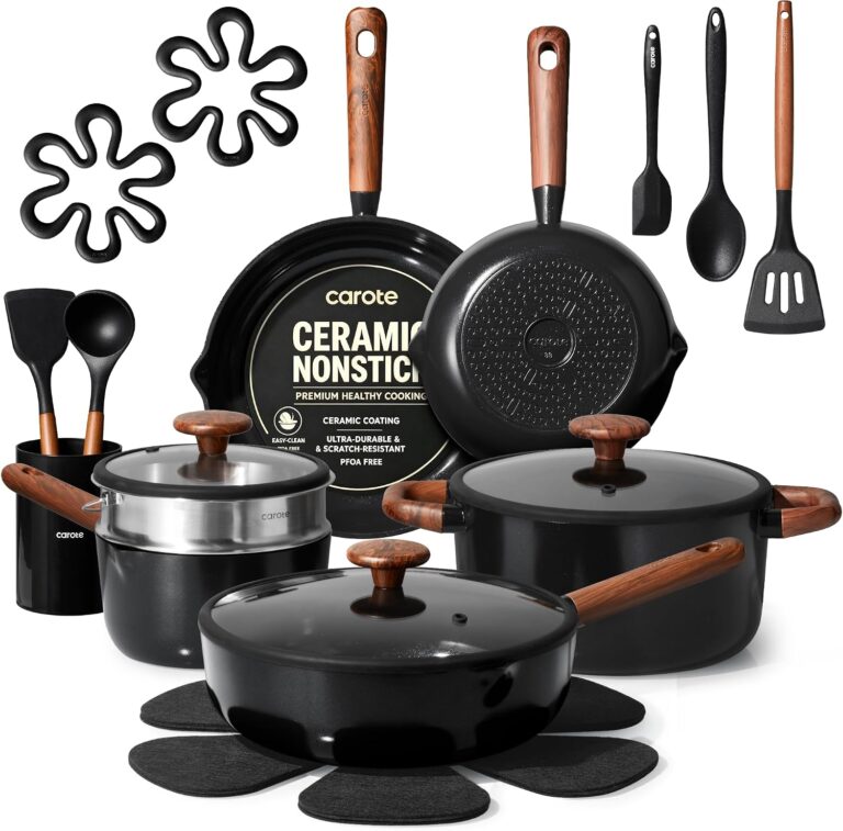 CAROTE 21pcs Ceramic Cookware Set, Pots and Pans Set