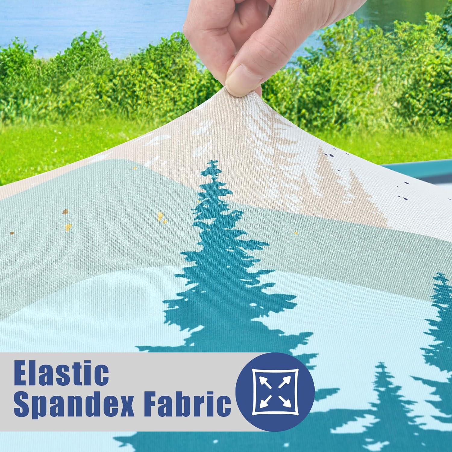 Moosfor Printed Spandex Round Tablecloth Fitted Table Cloth for 45-56 Table - Image 3