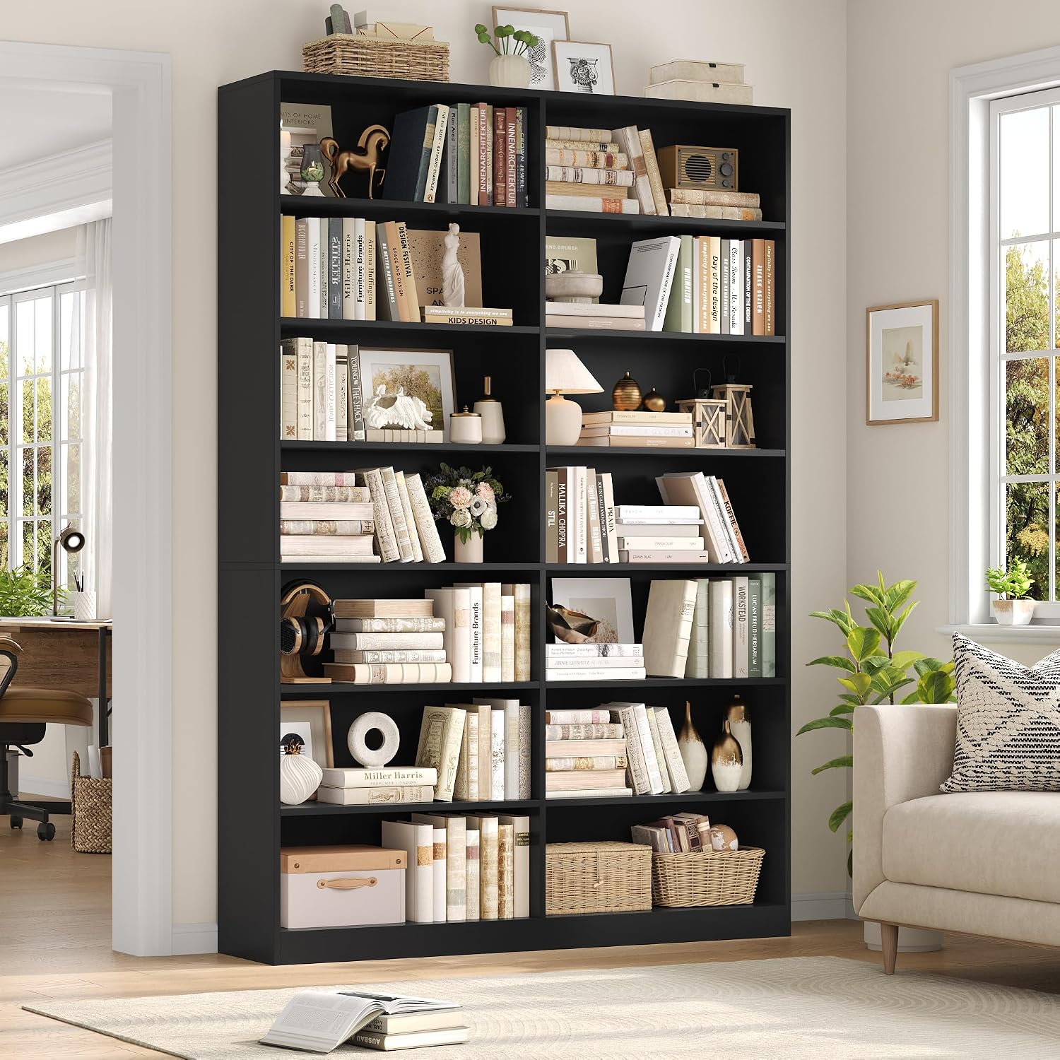 FACBOTALL 83.7" Tall Bookshelf and Bookcase,7-Tier Double Bookshelves Black - Image 2