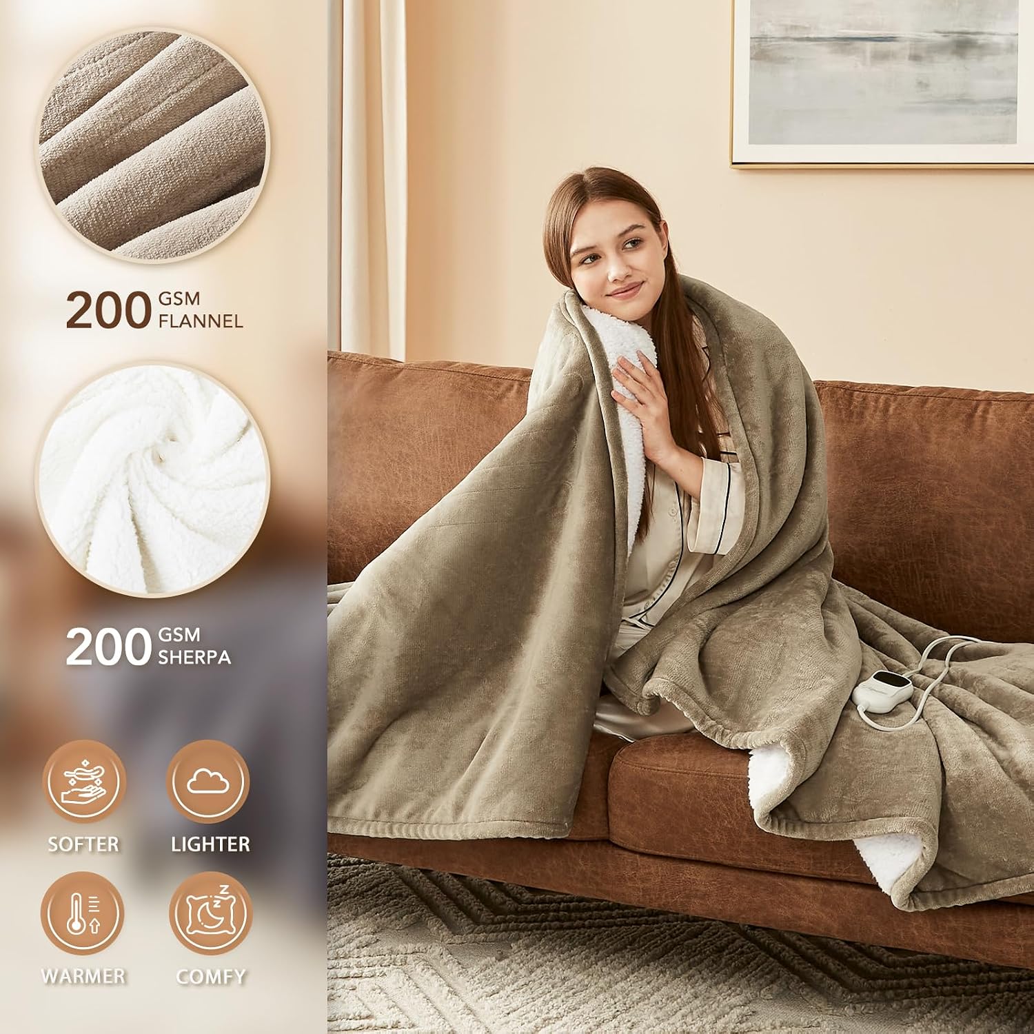 Homemate Electric Heated Heating Blanket Queen Size 84x90 Dual Control ETL - Image 2