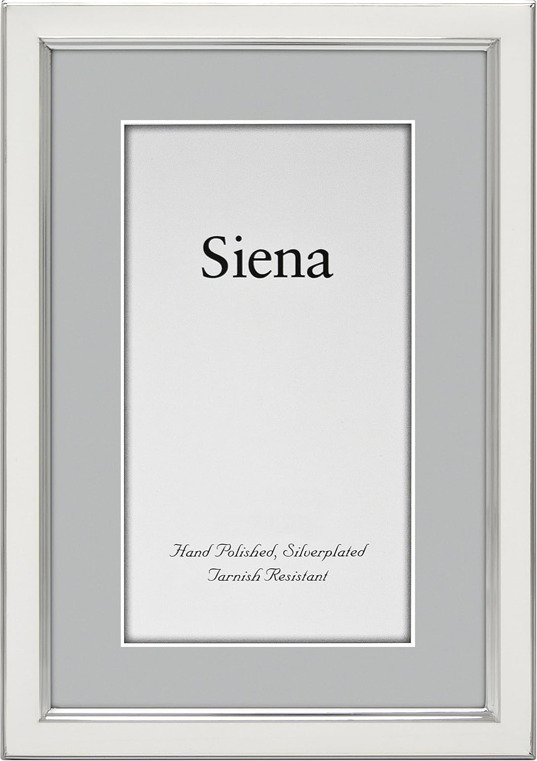 Siena Silver & Enamel Picture Frame, Tarnish Resistant Finish, Perfect Photo Frame for any End Table, Credenza, Shelf, or Nightstand, Silver Trim, White, 5x7