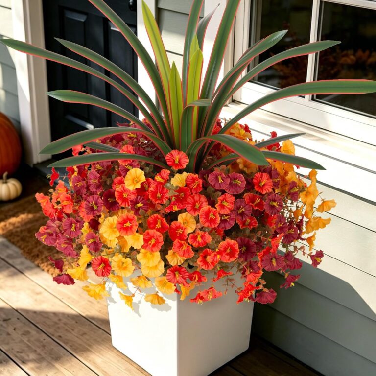INXUGAO Artificial Fall Flowers UV Fake Orchid Plant Mum for Outdoors Decor