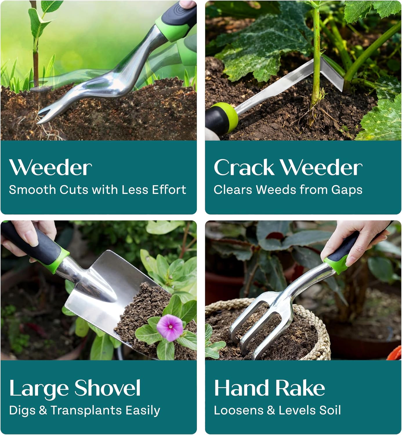 Heavy Duty Gardening Tools - Gardening Gifts for Women, Men, Mom, Dad - Durable, Ergonomic Garden Tools Set (Green) - Image 8