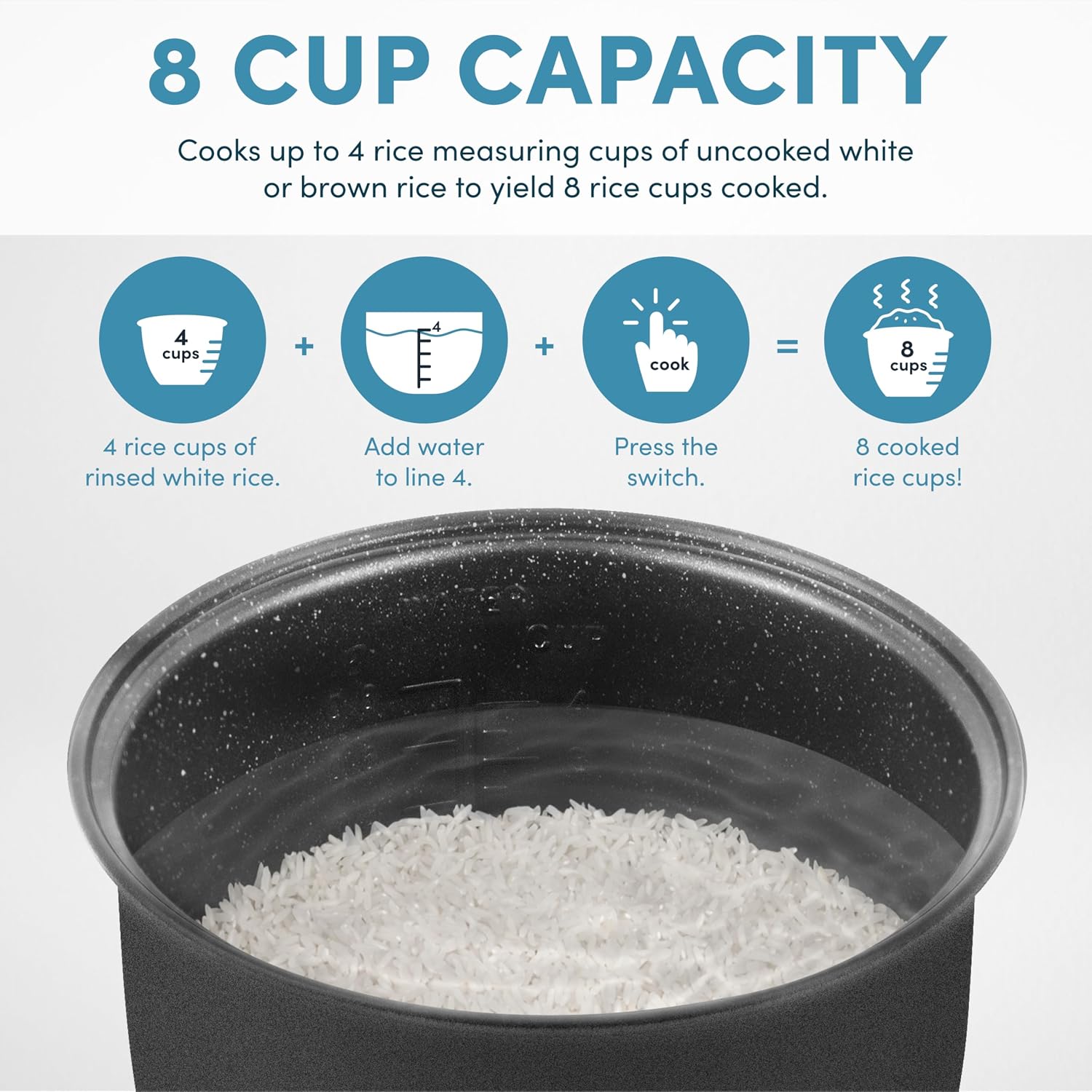 AROMA® 8-Cup (Cooked) / 2 Qt. Digital Rice & Grain Multicooker, Durable Nonstick Inner Pot, Oatmeal, Steam, White & Brown Rice, Keep Warm - Image 5