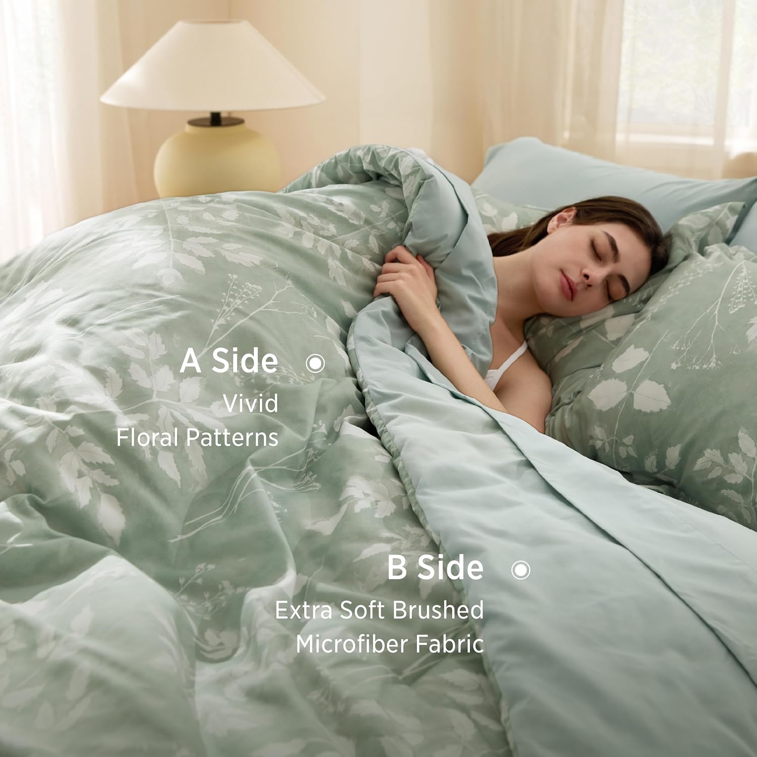 Bedsure Sage Green Queen Comforter Set, Floral Bedding Sets, 7 Piece - Image 2