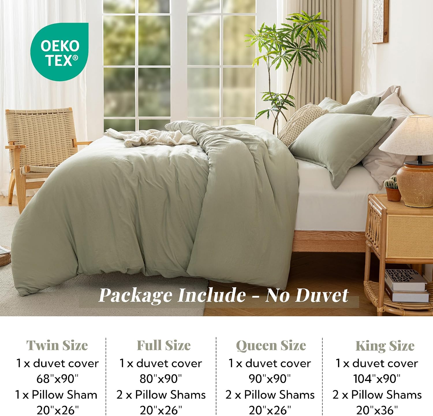MILDLY Duvet Cover Queen Ultra Soft Comforter Cover Set 3pcs, Mist Sage - Image 6