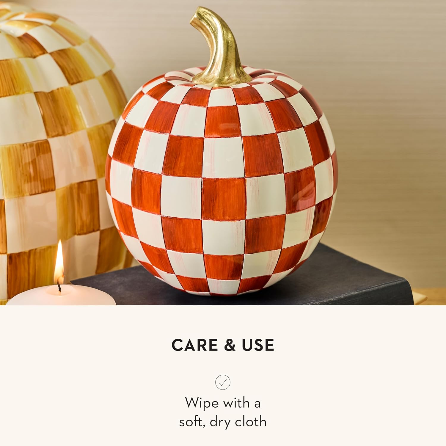 MACKENZIE-CHILDS Resin Pumpkin, Small, Dark-Red-and-White Paprika Check - Image 5