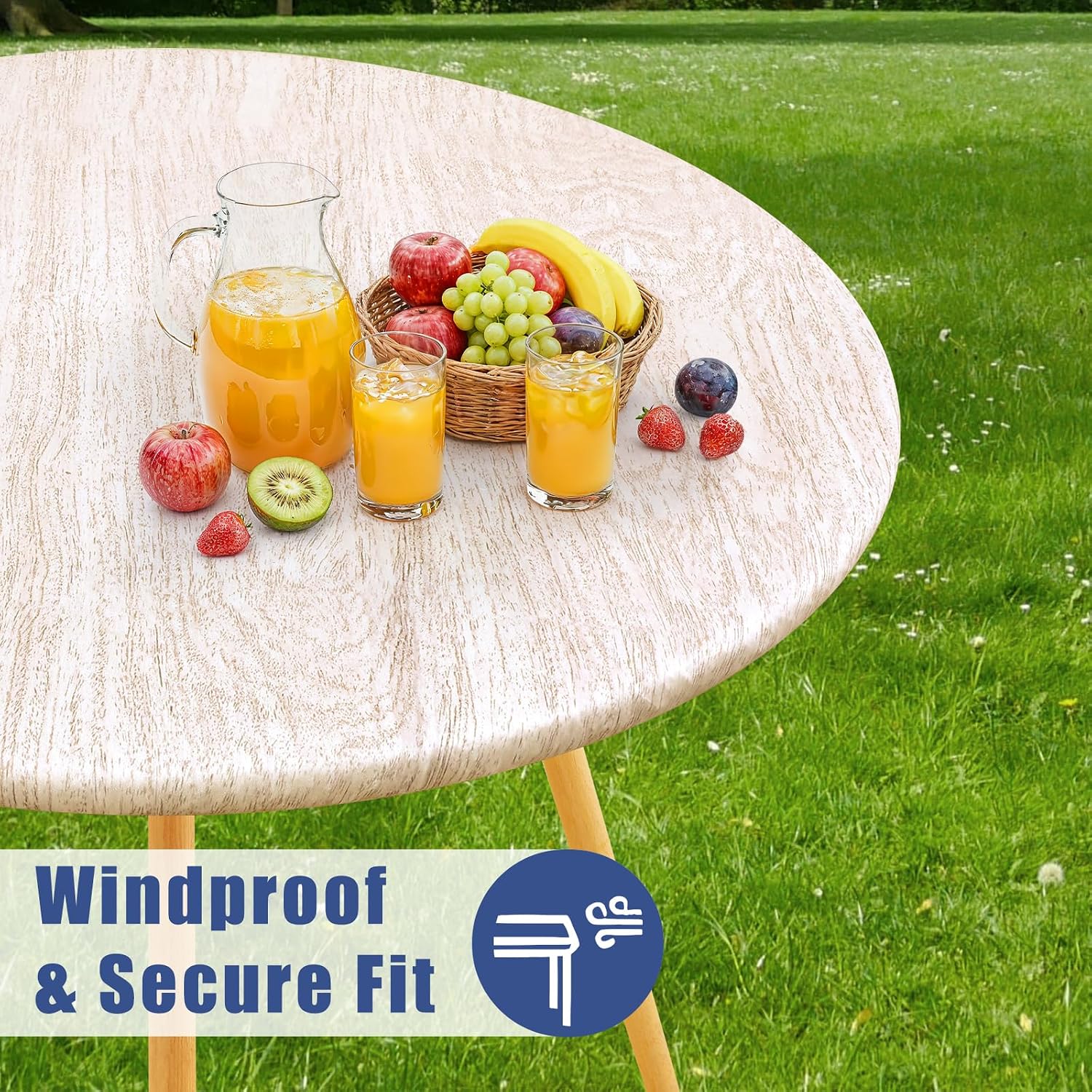 Moosfor Printed Spandex Round Tablecloth Fitted Table Cloth for 45-56 Table - Image 2