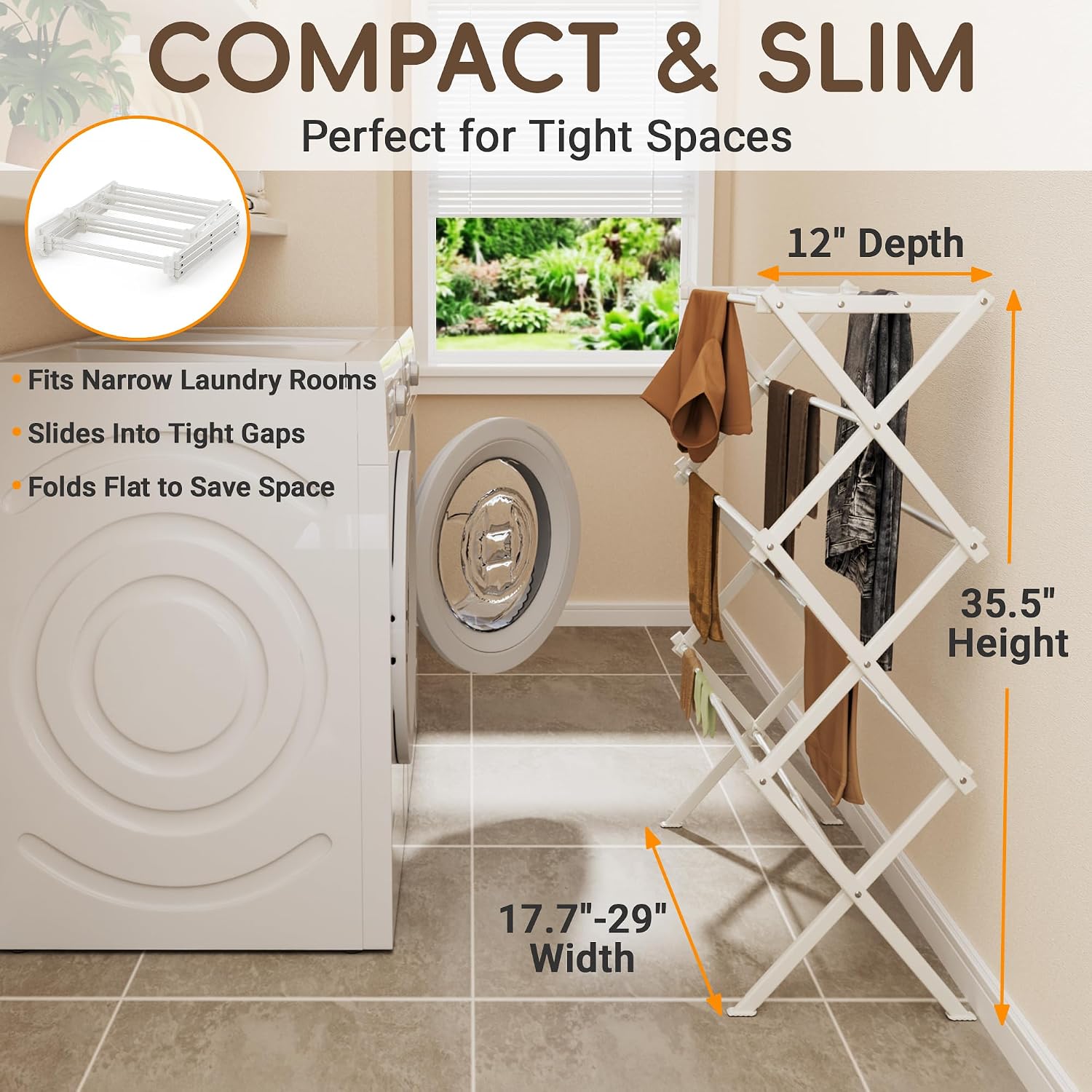 Foldable Clothes Drying Rack, Reinforced Joints, White - Image 4
