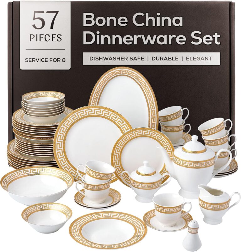 Joseph Sedgh Collection Golden Greek Key Bone China Dinnerware Set, 57-Piece