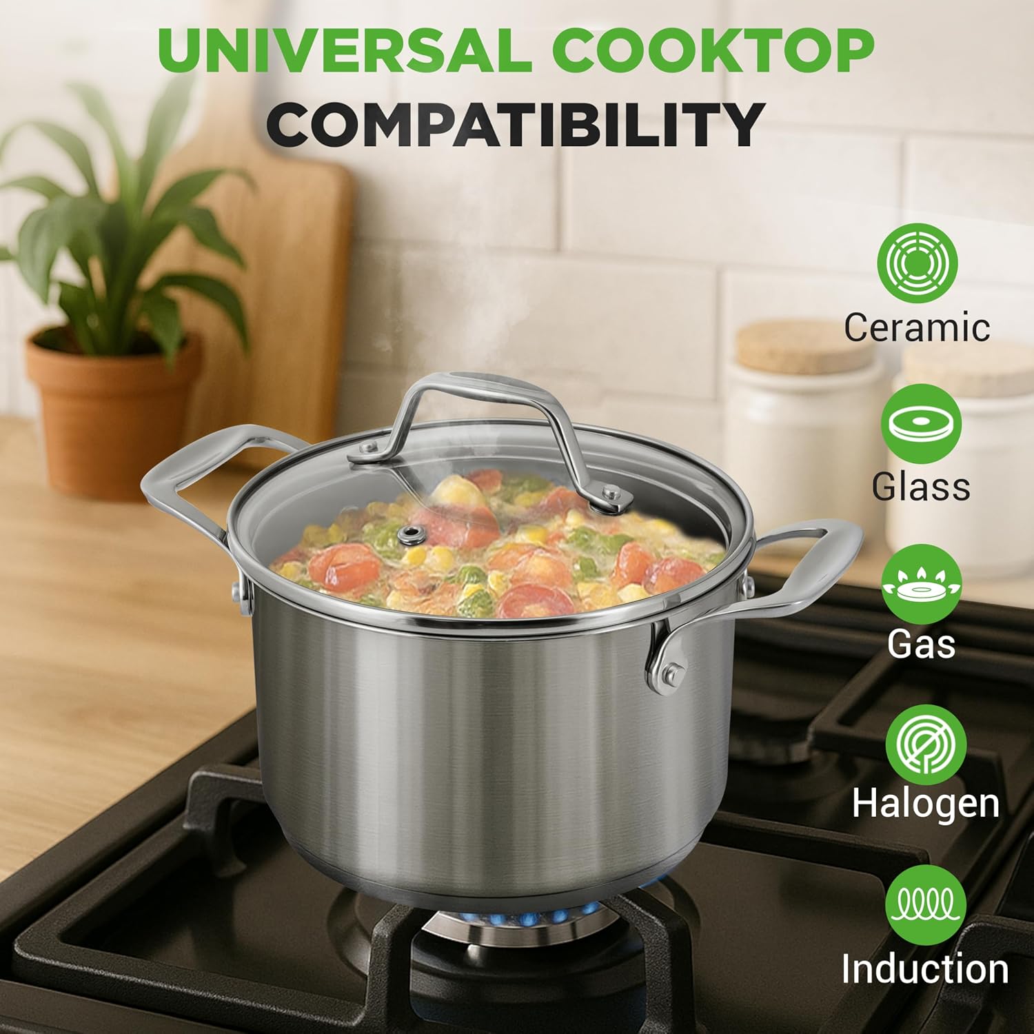 NutriChef 3-Quart Stainless Steel Soup Pot - 18/8 Food Grade Heavy Duty Cookware, Stock Pot, Stew Pot, Simmering Pot Kitchenware w/See Through Lid, Dishwasher Safe, For Induction Gas Ceramic Cooktops - Image 3