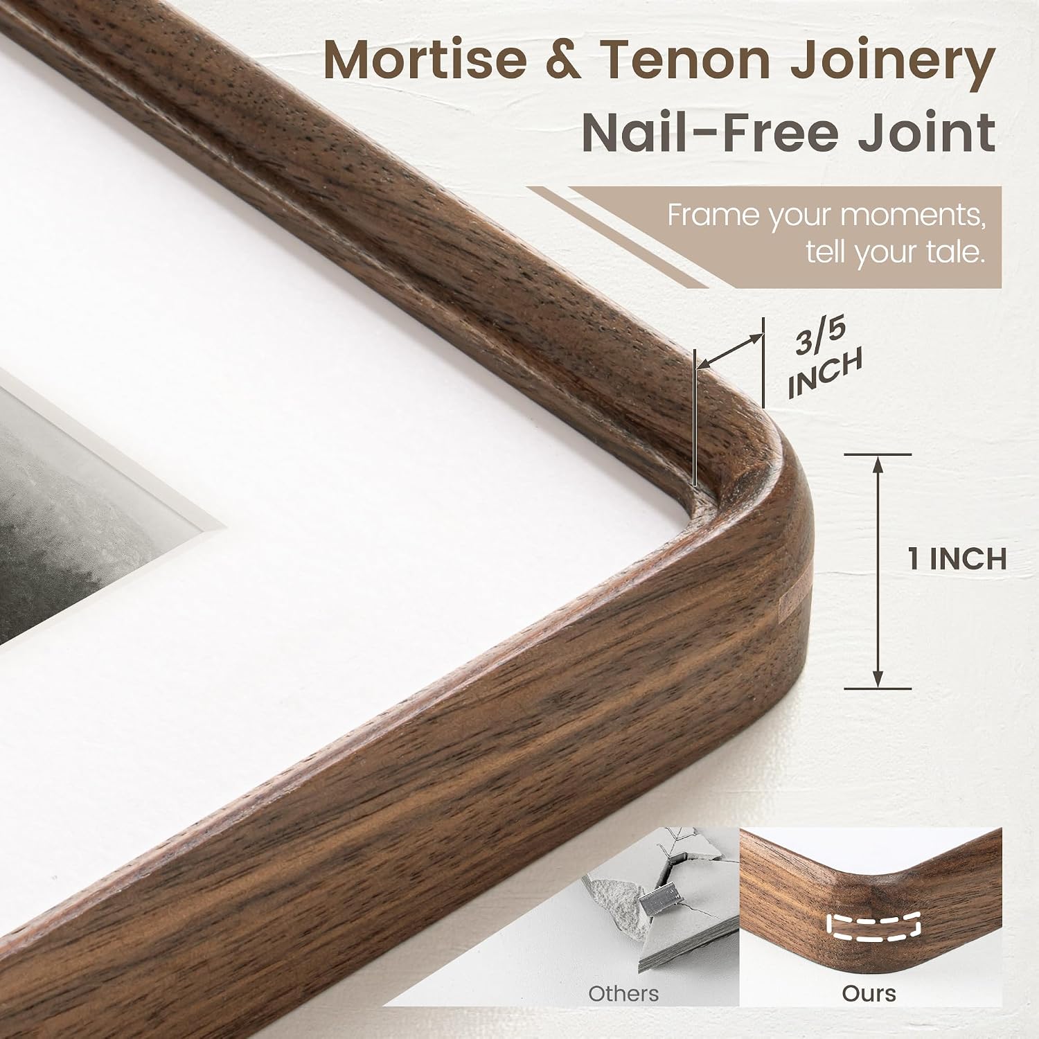 16 x 20 Picture Frame, Solid Walnut Wood Frame Matted for 11x14 Photos - Image 3