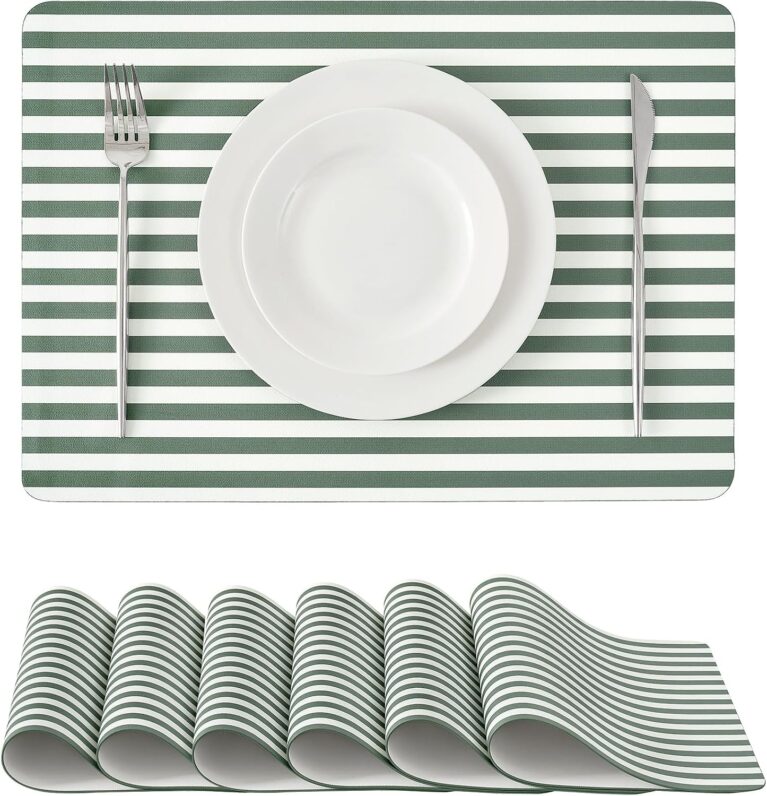 Leetaltree Striped Faux Leather Placemats Set of 6, Green