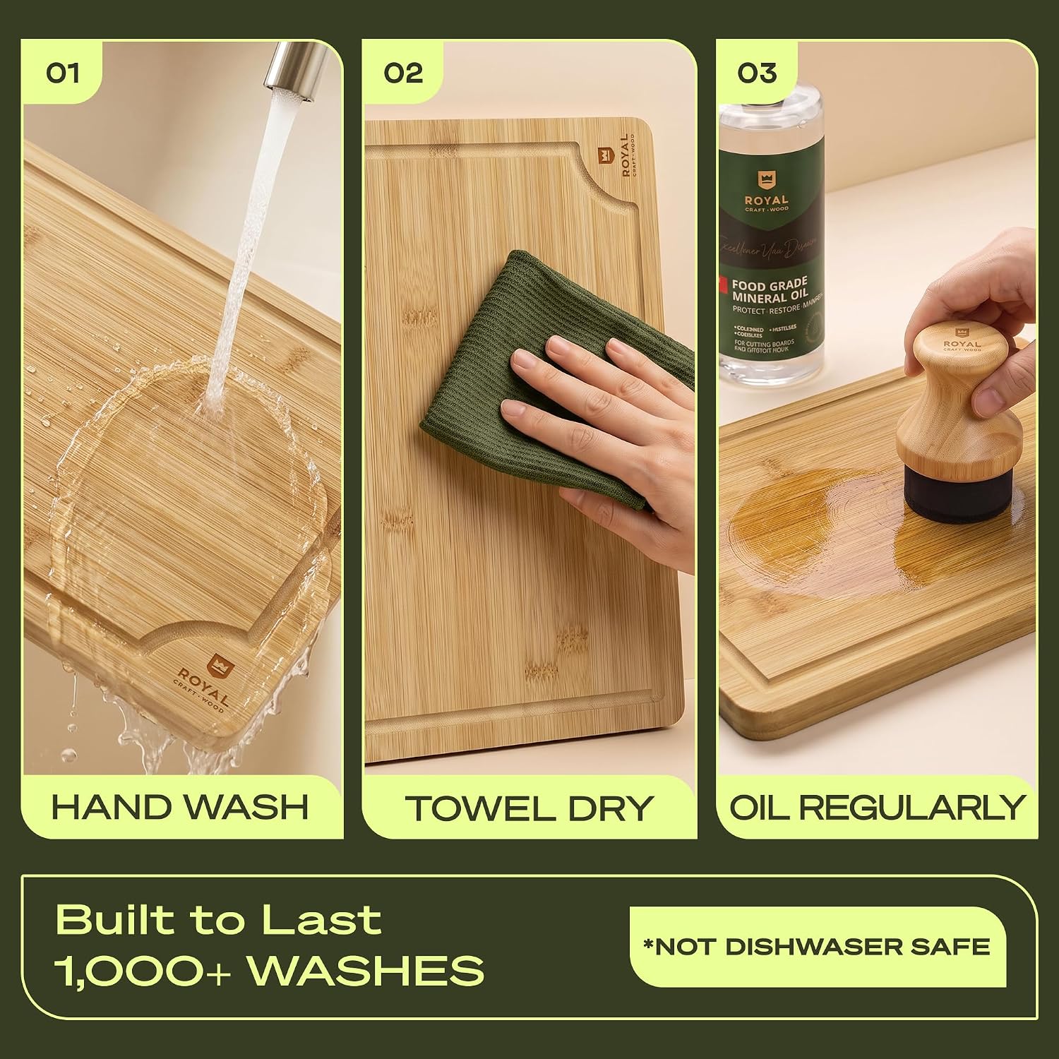ROYAL CRAFT WOOD Wooden Cutting Boards for Kitchen Meal Prep & Serving - Bamboo Wood Serving Board Set with Deep Juice Groove Side Handles - Charcuterie & Chopping Butcher Block for Meat - Image 7