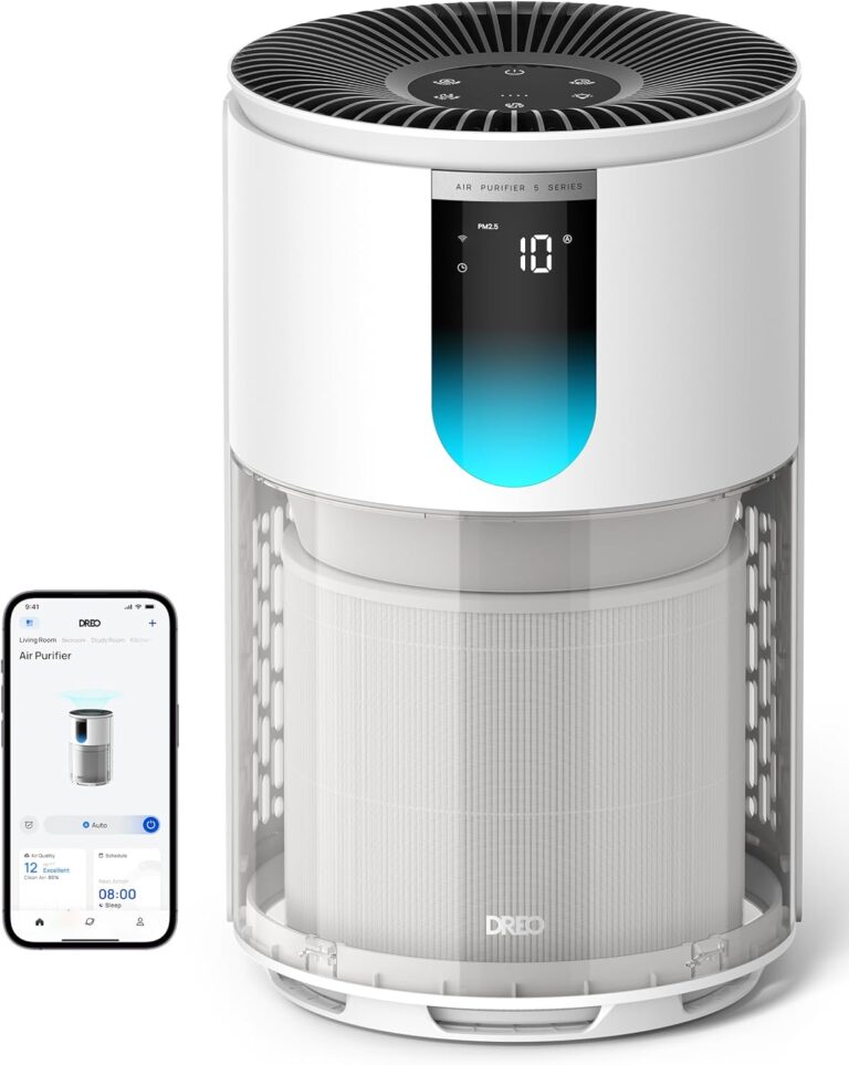 DREO Smart Air Purifier for Home, Up to 1176 ft², HEPA Sleep Mode, Air Cleaner for Large Rooms & Bedrooms, Wi-Fi/Voice/Alexa, Pets, Smoke, Dust, Pollen & Odors, PM2.5 Monitor, DR-HAP009S (Dreo 539S)