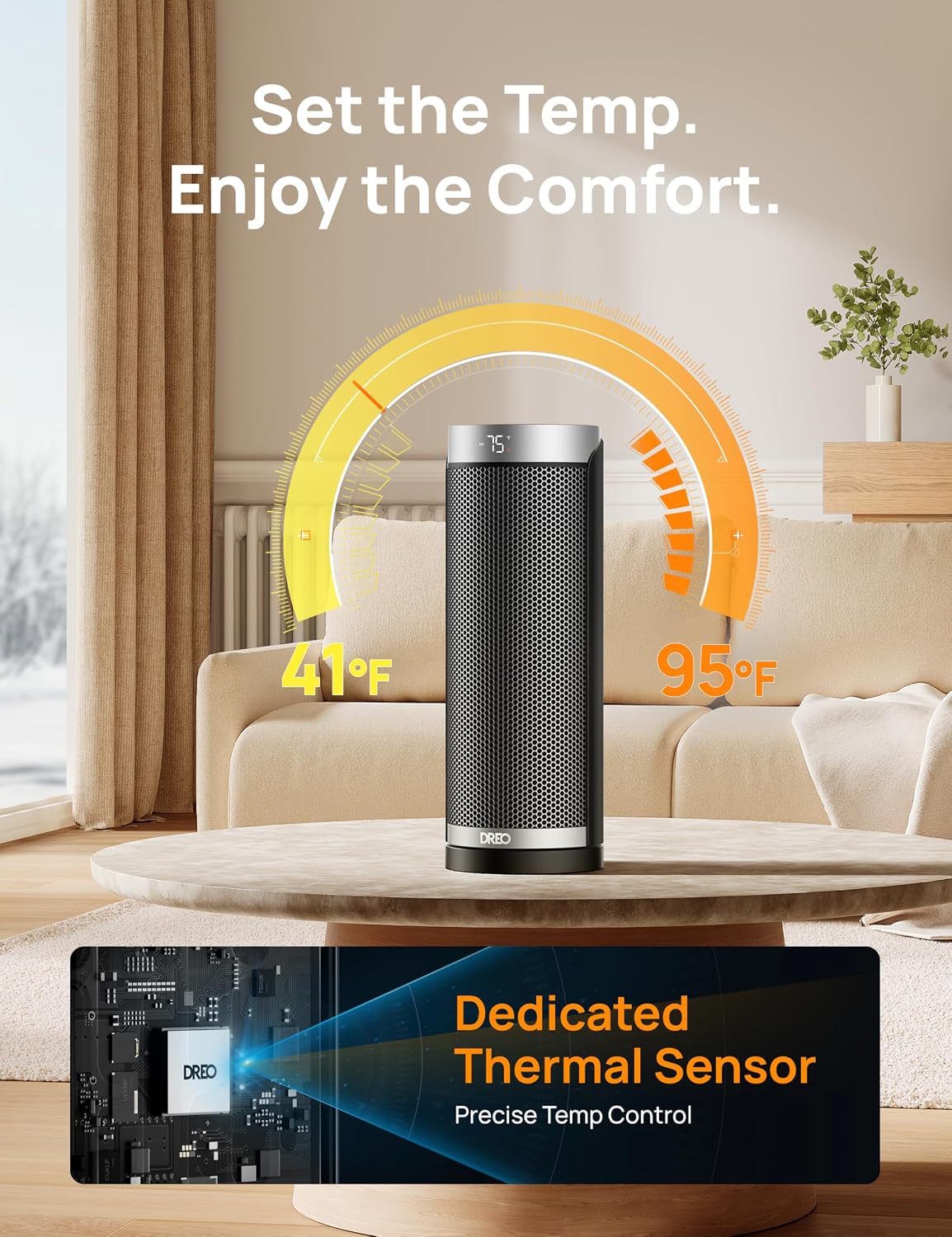 DREO 1500W Electric Space Heater with Remote for Large Room Bedroom,16 Inch - Image 4