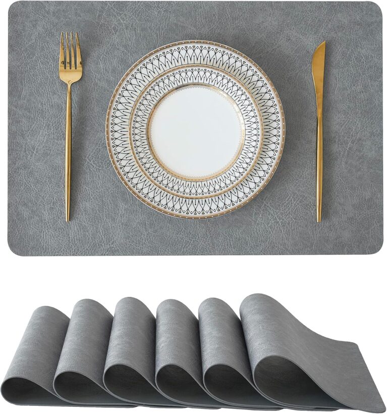 Leetaltree Reversible Faux Leather Placemats Set of 6, 12x17 Inch – Hotel-Quality Heat Resistant & Waterproof Wipeable Table Mats, Non-Slip for Dining Kitchen (Mist Crey, 6 Pack)