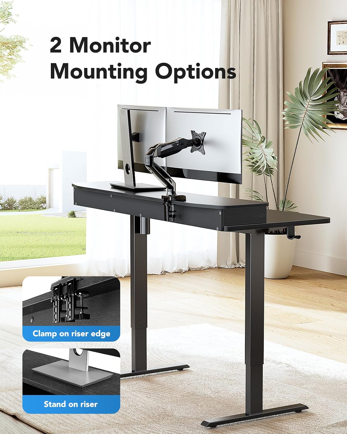 HUANUO 48″ x 24″ Electric Standing Desk with 2 Drawers, C-Clamp Mount Compatible, Height Adjustable Computer Desk, Home Office Stand Up Desk with 4 Preset Heights & 2 Hooks, Black - Image 3
