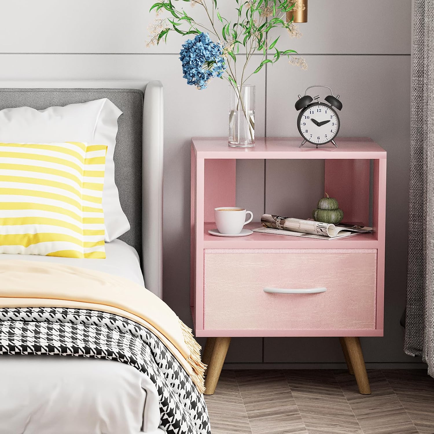 Aenuert Night Stand, Pink Kids Nightstand with Drawer, Nursery Side Table with Open Storage, 2-Tier Modern End Table, Bedside Table for Small Space, Living Room, Bedroom - Image 8