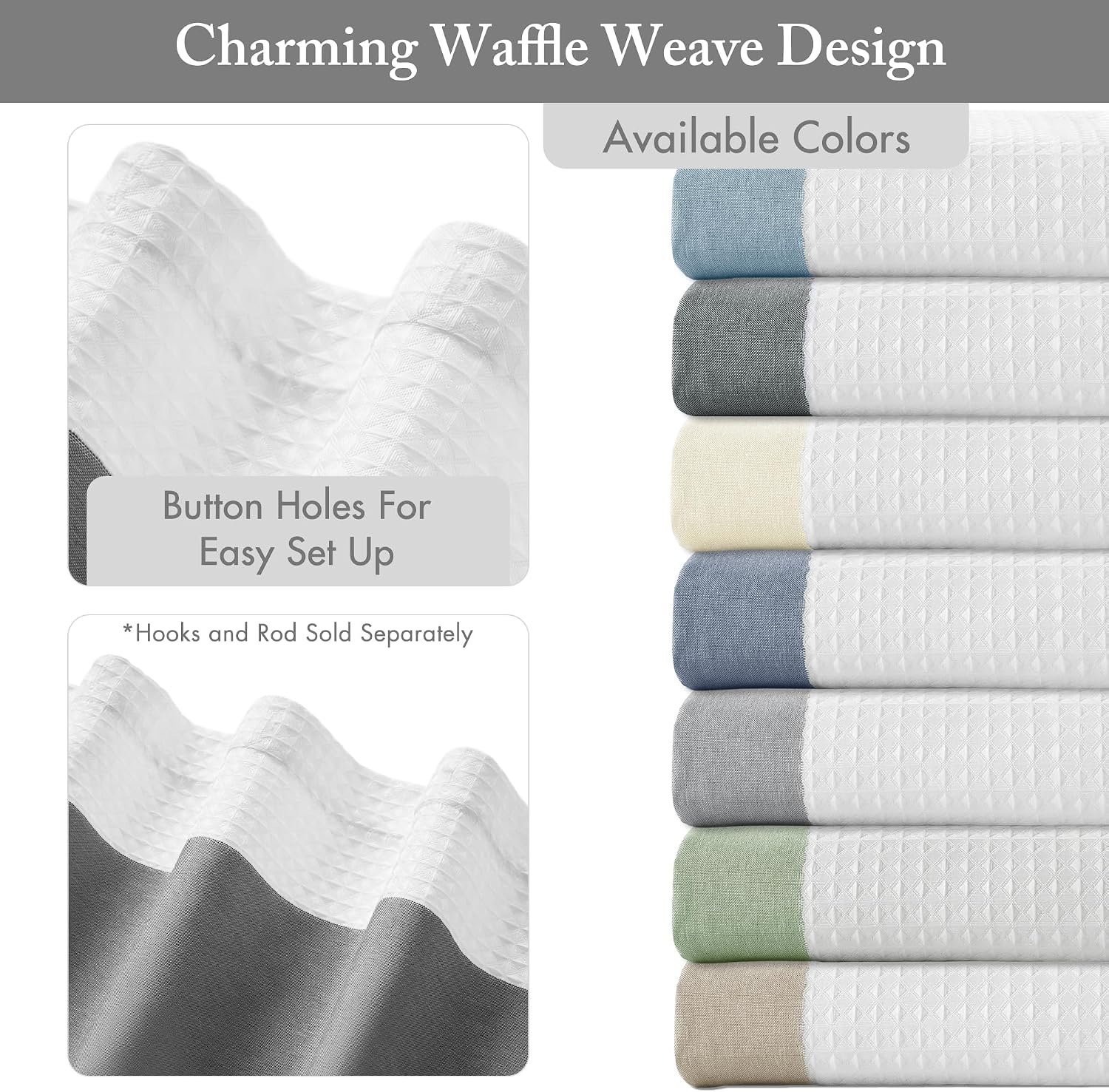 Madison Park Spa Waffle Weave Extra Long Shower Curtain, 72 x 84, Charcoal - Image 3