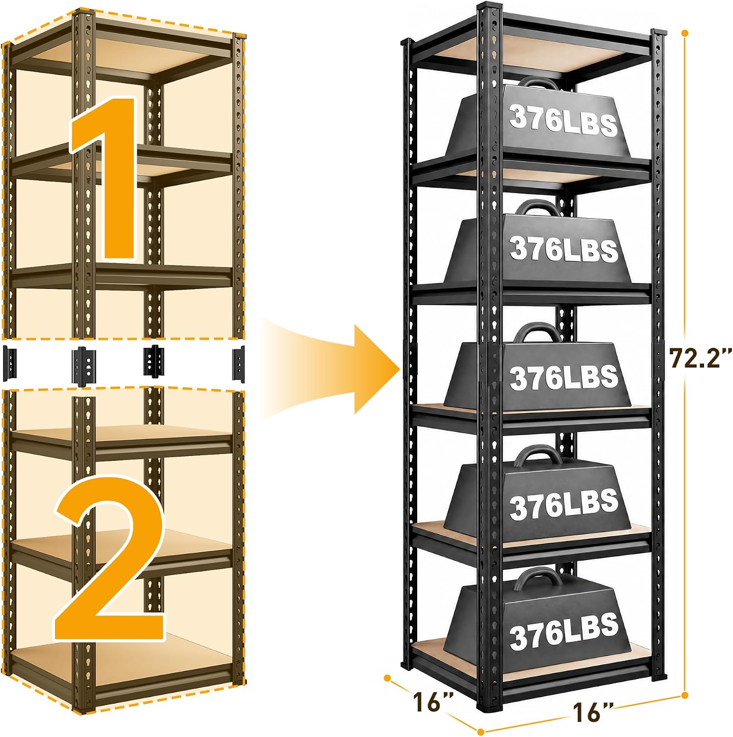 REIBII Storage Shelves for Pantry, Kitchen, 6 Tier Garage Shelving - Image 3