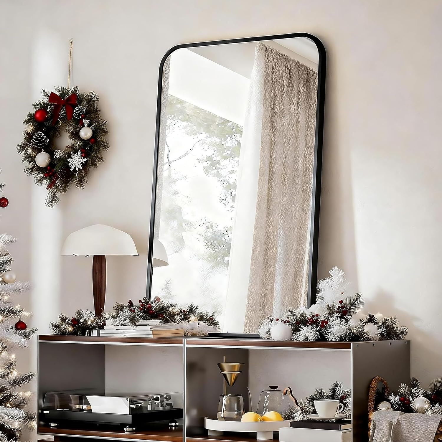 BEAUTYPEAK 24" x 36" Rectangular Aluminum Alloy Frame Wall Mounted Bathroom Mirror with Rounded Corners, Black - Image 8