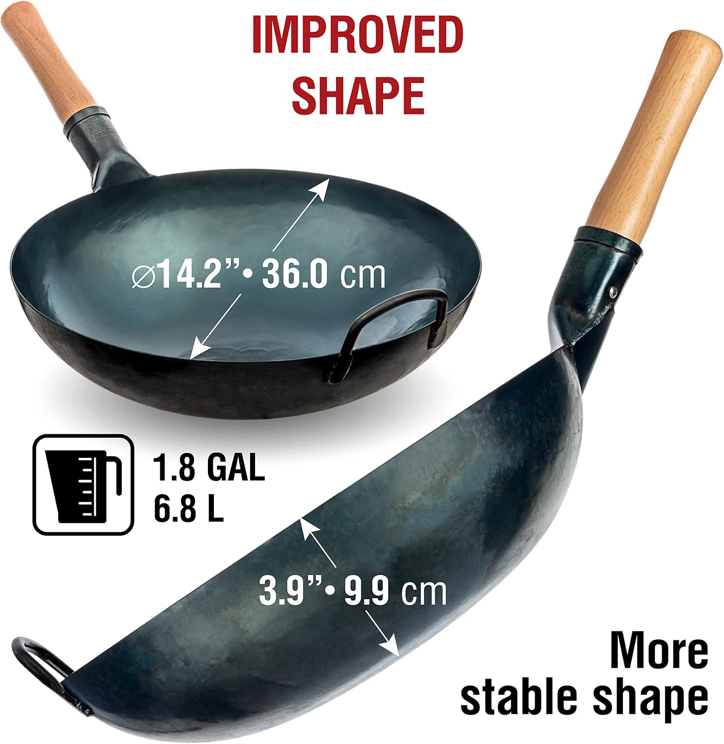 YOSUKATA 14” Blue Carbon Steel Wok with Round Bottom - Image 2