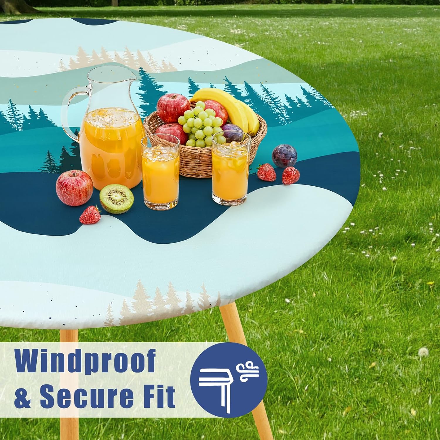 Moosfor Printed Spandex Round Tablecloth Fitted Table Cloth for 45-56 Table - Image 2