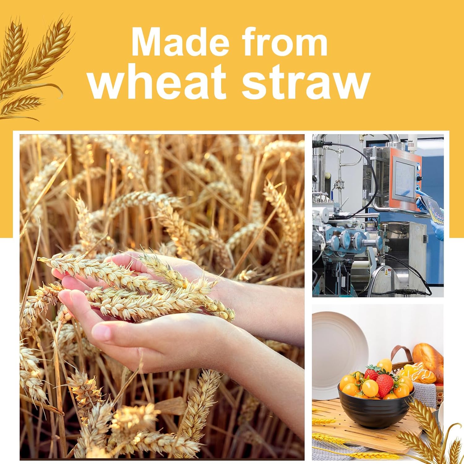 Rubtlamp Wheat Straw Dinnerware Sets, 16PCS Plastic Dinnerware Set for 4, Wheat Straw Plates and Bowls Sets, Unbreakable Dinnerware Plastic Microwave Safe Dishes Set for Kitchen&Camping - Image 6