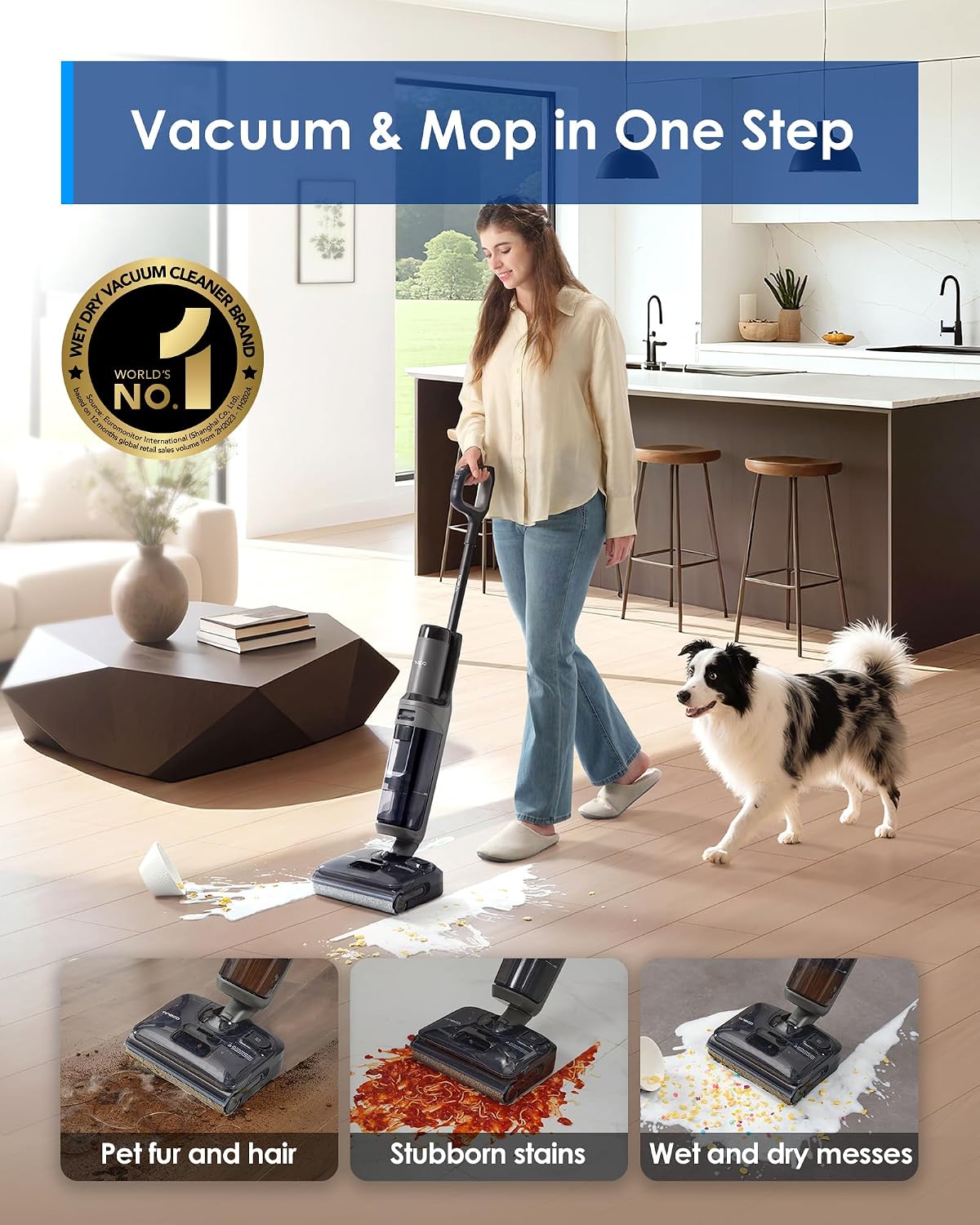 Tineco Floor ONE i6 Stretch Wet Dry Vacuum Cleaner, Vacuum & Mop All in One, 20kpa Powerful Suction, Up to 40 Minutes Runtime, 180° Lay-Flat, Anti-Tangle Design, Full-Path Self-Cleaning&185℉ Flashdry - Image 2