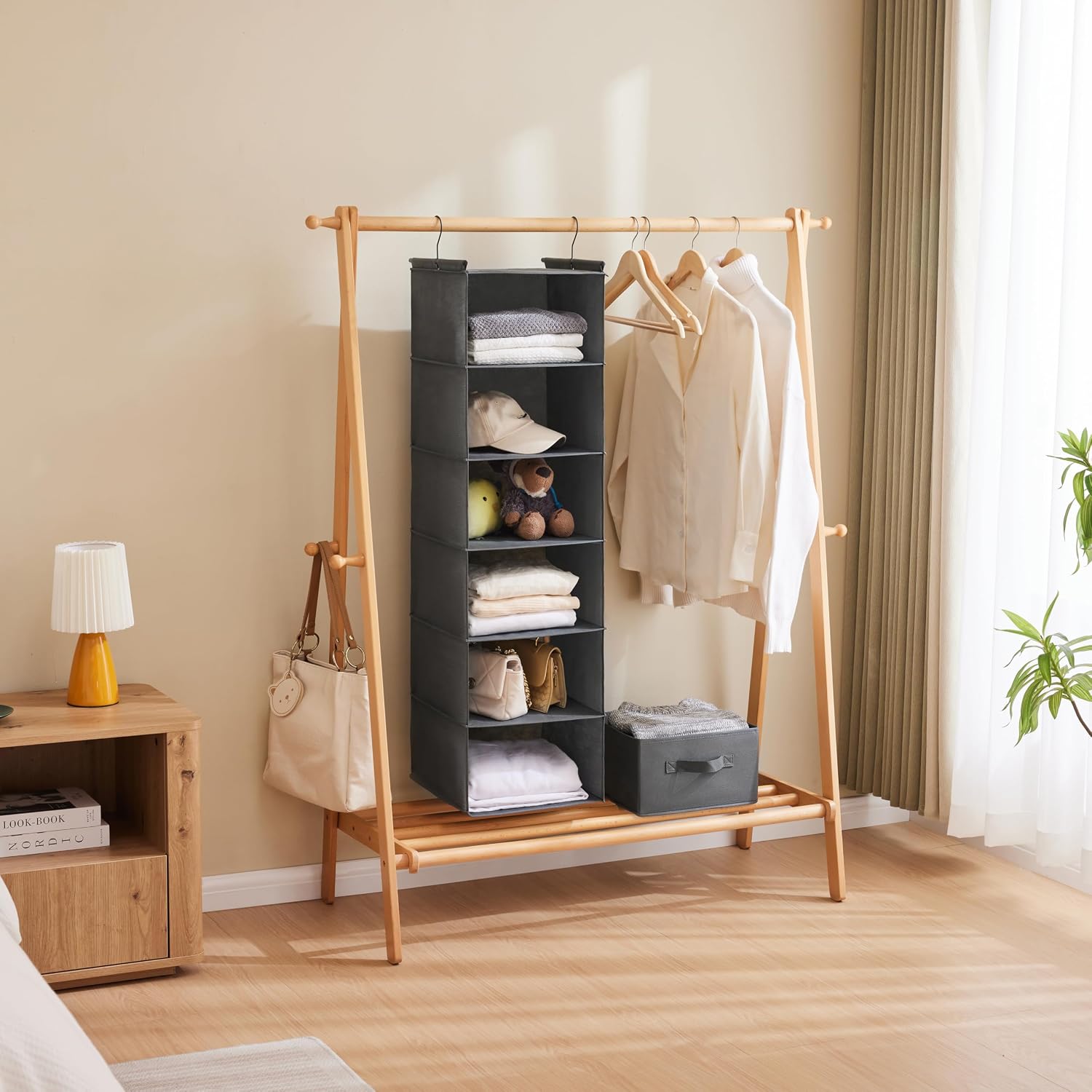MAX Houser 6 Tier Hanging Closet Organizer with 2 Sturdy Hooks, Grey - Image 5