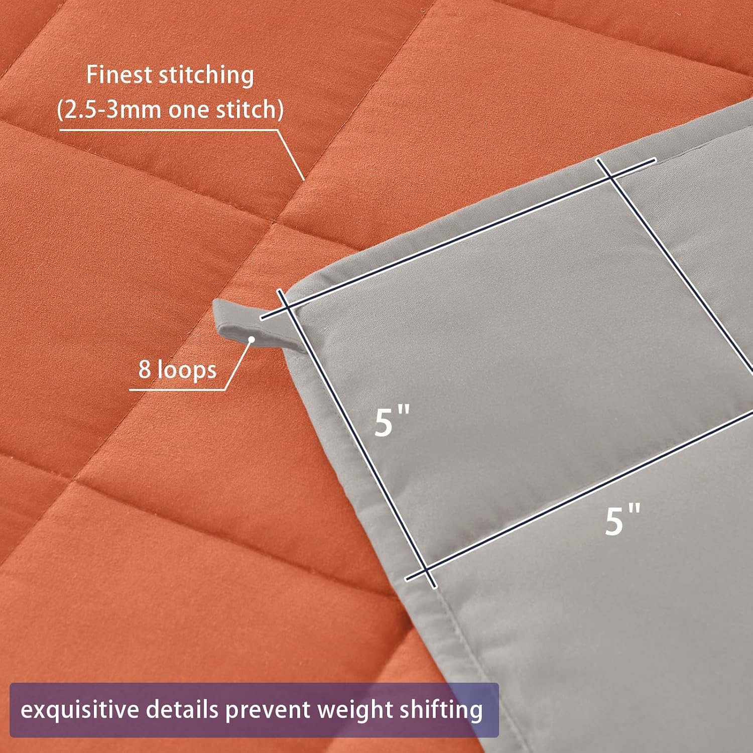 yescool Weighted Blanket for Adults 20lbs Queen Size, 60" x 80", Orange - Image 4