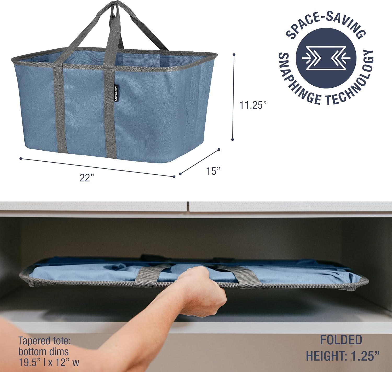 CleverMade Collapsible Laundry Baskets, 50L Tote 2 Pack, Denim - Image 2