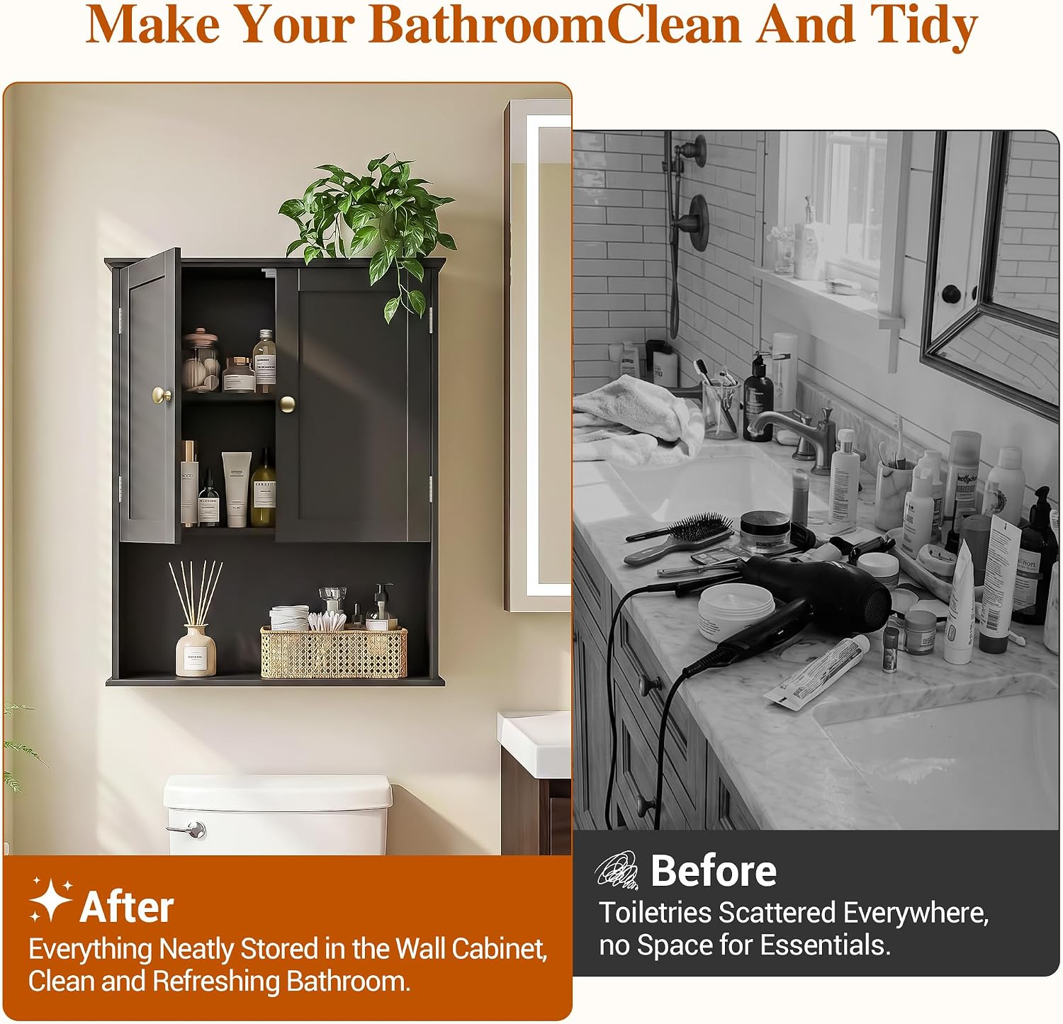 Bathroom Wall Cabinet, Black 30" x 24" Wall Mounted Medicine Cabinet, Over Toilet Storage Hanging Cabinet Adjustable Shelves Cupboard with Large Space for Laundry Room, Bedroom, Kitchen, Entryway - Image 4