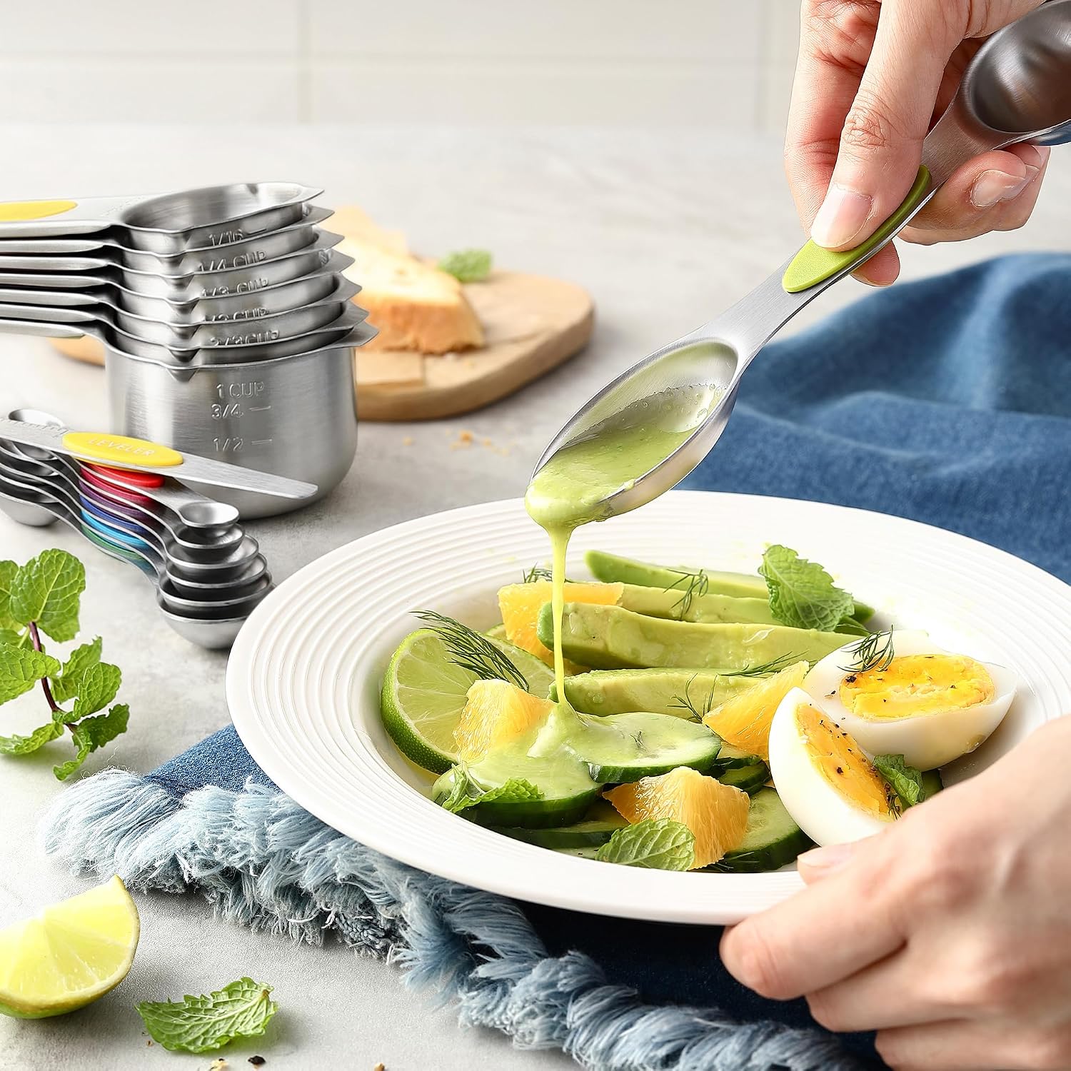 Spring Chef 15 Magnetic Measuring Cups & Spoons Set w/Levelers, Multicolor - Image 8