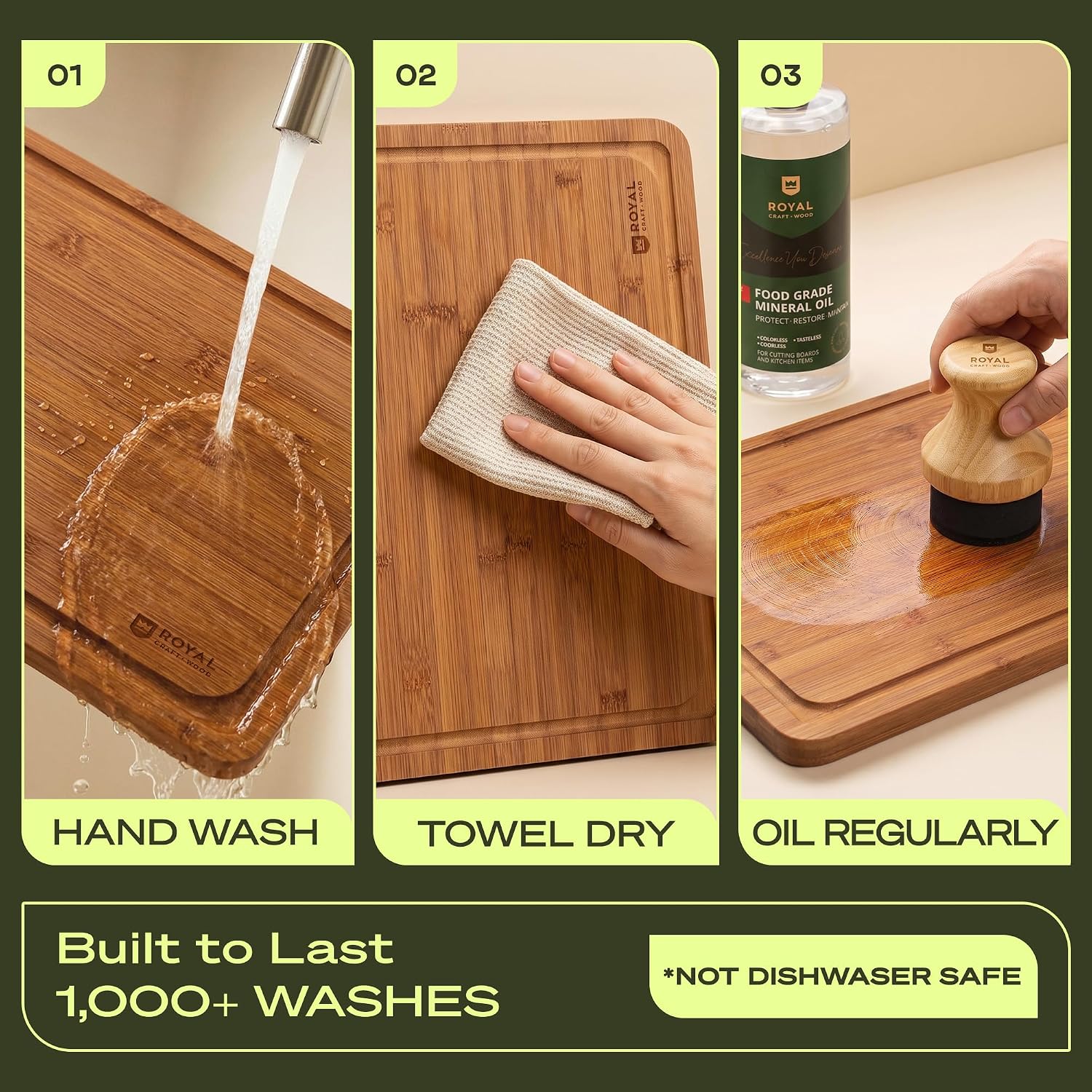 ROYAL CRAFT WOOD Wooden Cutting Boards for Kitchen Meal Prep & Serving - Bamboo Non Toxic Cutting Board Set with Deep Juice Groove Side Handles - Charcuterie & Chopping Butcher Block for Meat (3 Pcs) - Image 9