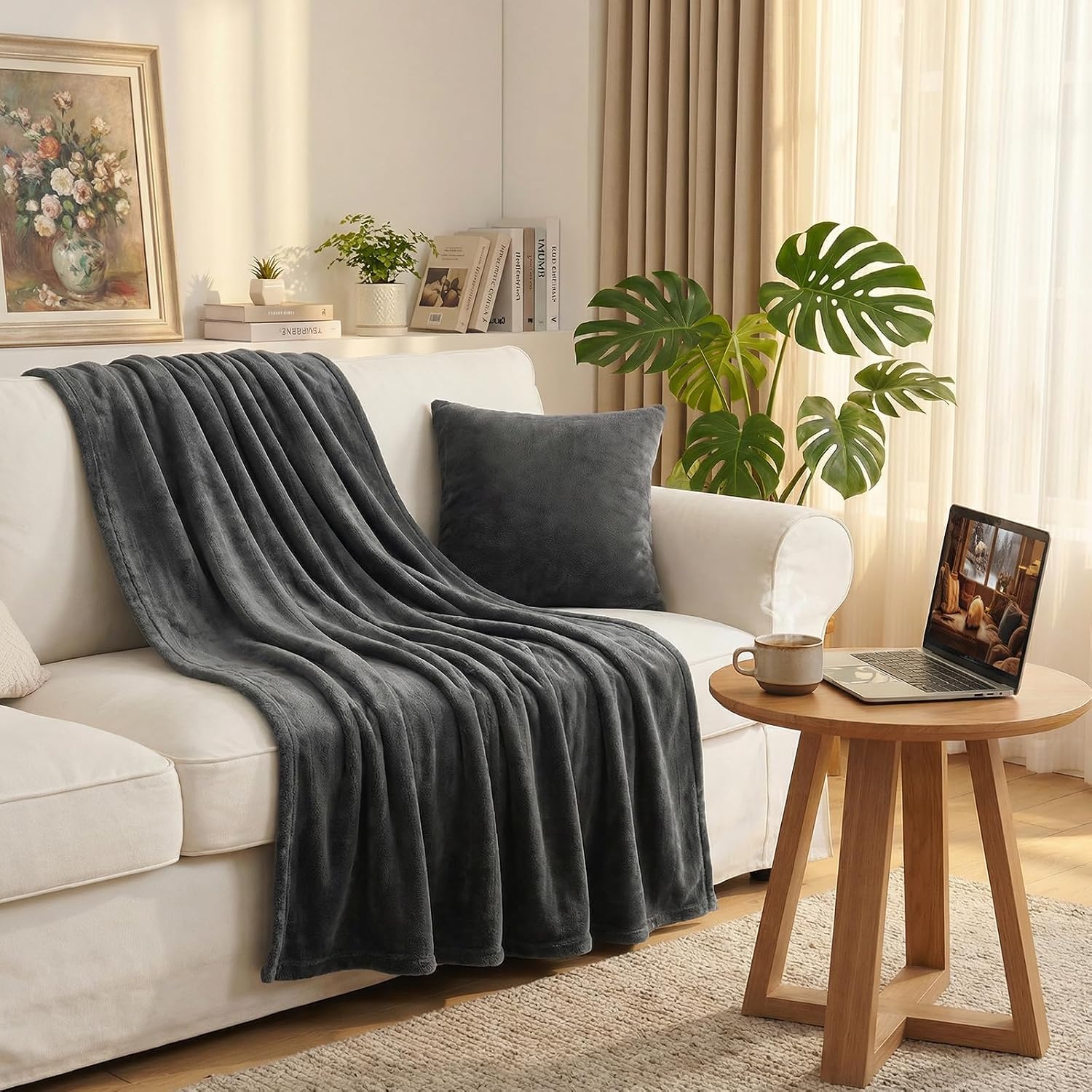 Westinghouse Heated Throw Blanket, Soft Flannel, 6 Levels, Charcoal - Image 5