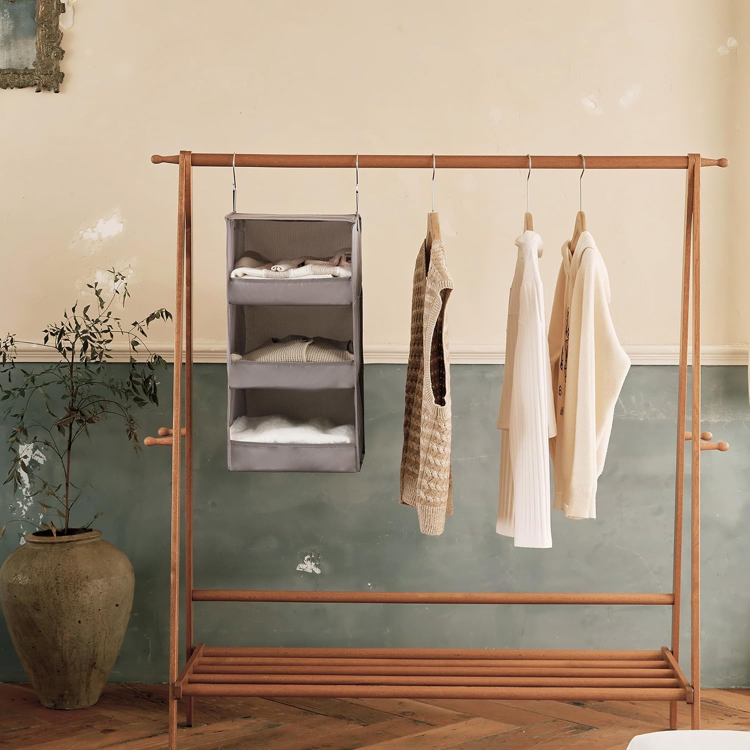 GRANNY SAYS 3-Shelf Hanging Closet Organizer, Foldable Storage, Gray - Image 2
