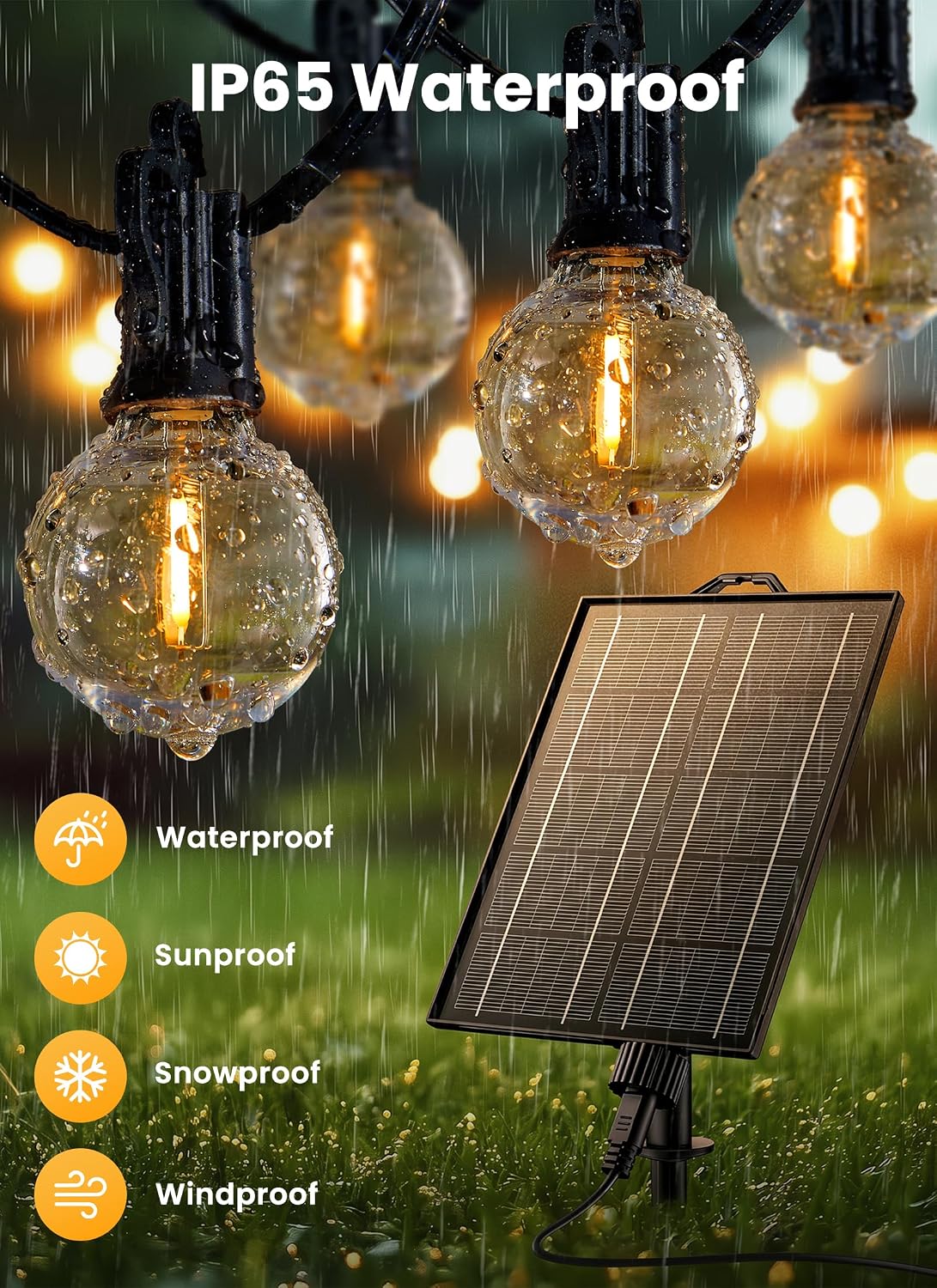 Brightown 108FT 52LED Solar String Lights Outdoor with Remote & USB Port - Image 3