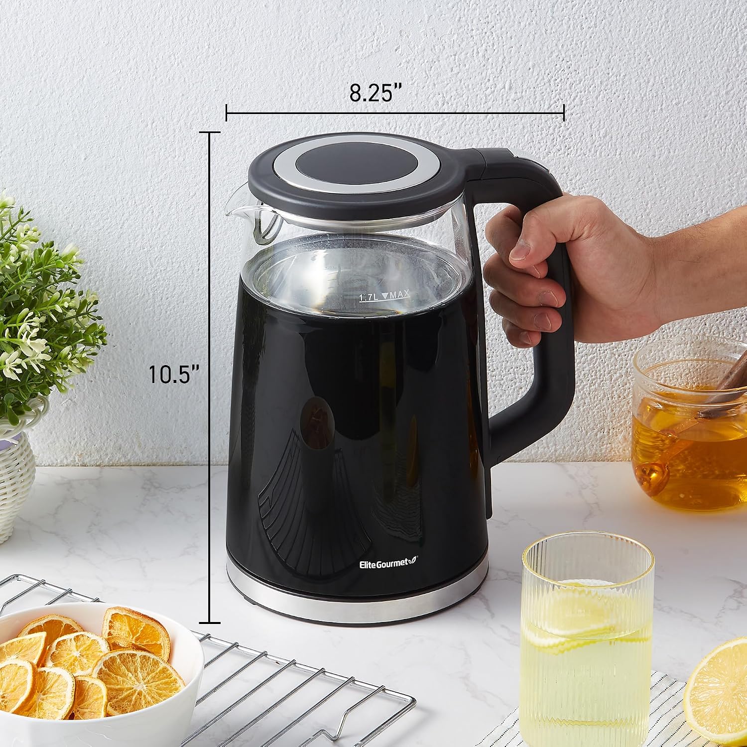 Elite Gourmet 1.7L Dual-Wall Cool-Touch Tea Kettle, Touchscreen, Black - Image 7