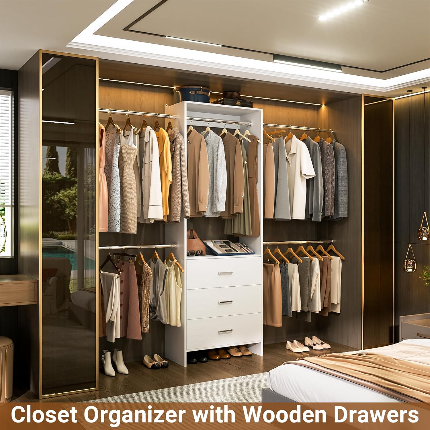 Aheaplus Closet System, 4.2-9Ft Closet Organizer with with 4 Rods, White - Image 2