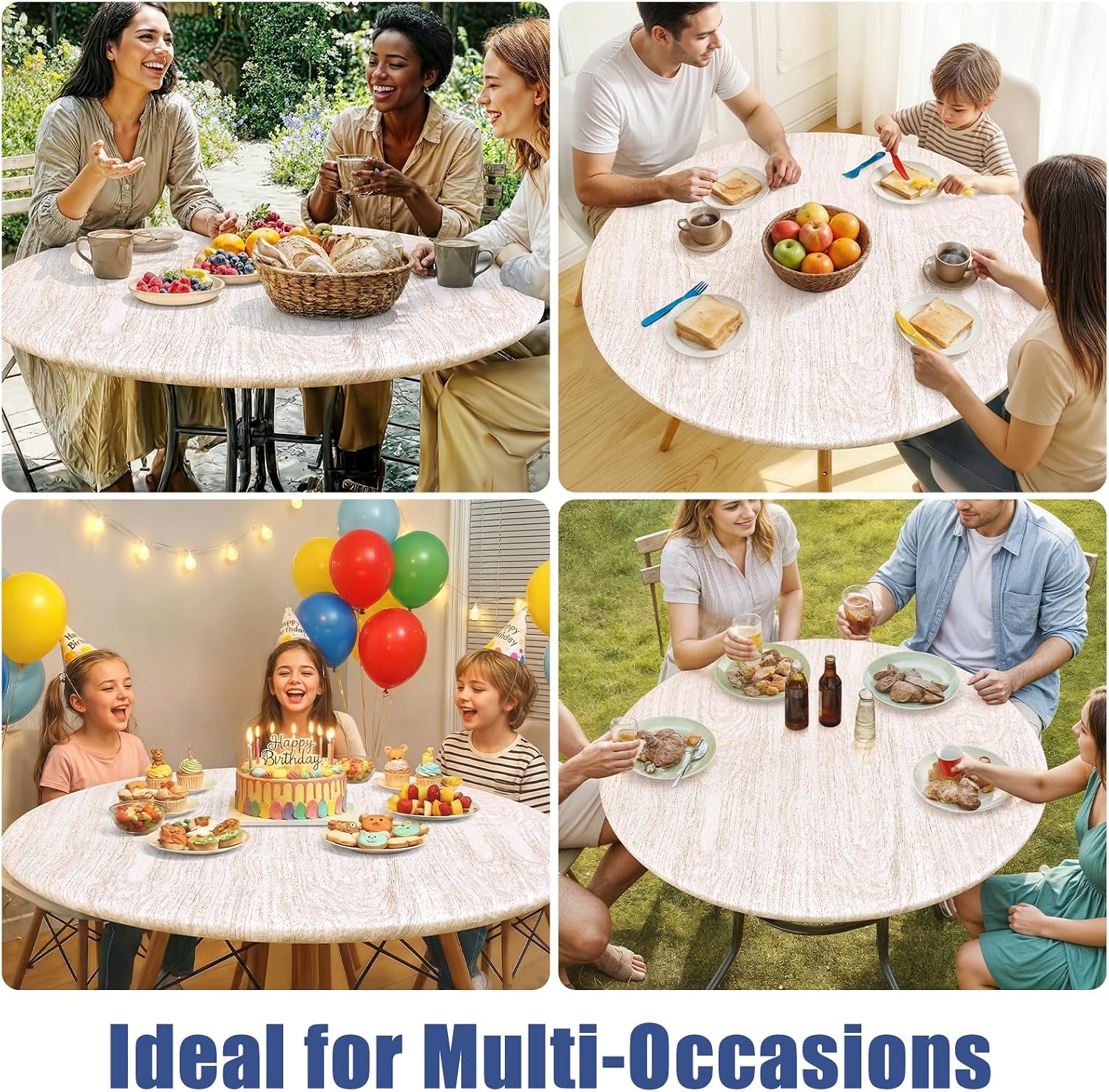 Moosfor Printed Spandex Round Tablecloth Fitted Table Cloth for 45-56 Table - Image 8