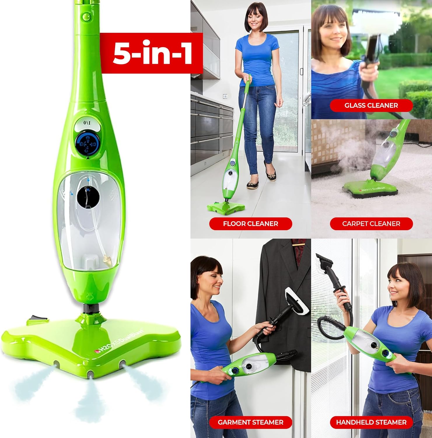H2O X5 Dual Blast Steam Mop & Handheld Steam Cleaner | 5-in-1 Floor Steamer | Forward-Blast Mop Head for Edges & Tough Messes | Hardwood, Tile & Laminate Cleaner - Image 3