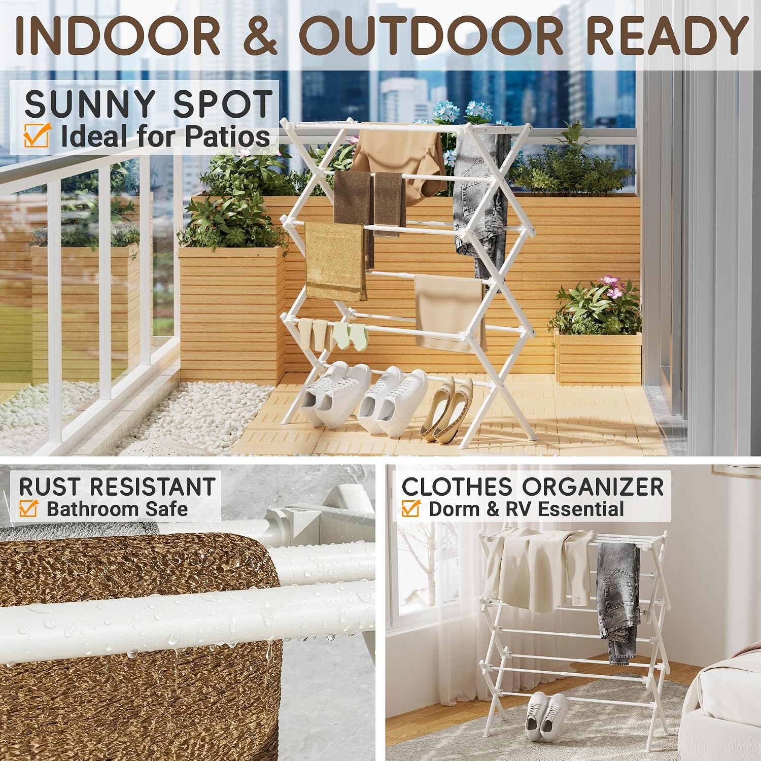 Foldable Clothes Drying Rack, Reinforced Joints, White - Image 7