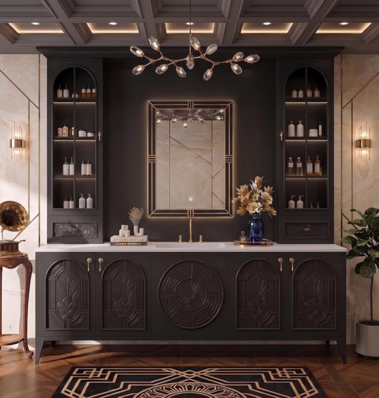 Freestanding Bathroom Vanity, Side Cabinet, Widened Slate Top (Black, 88")