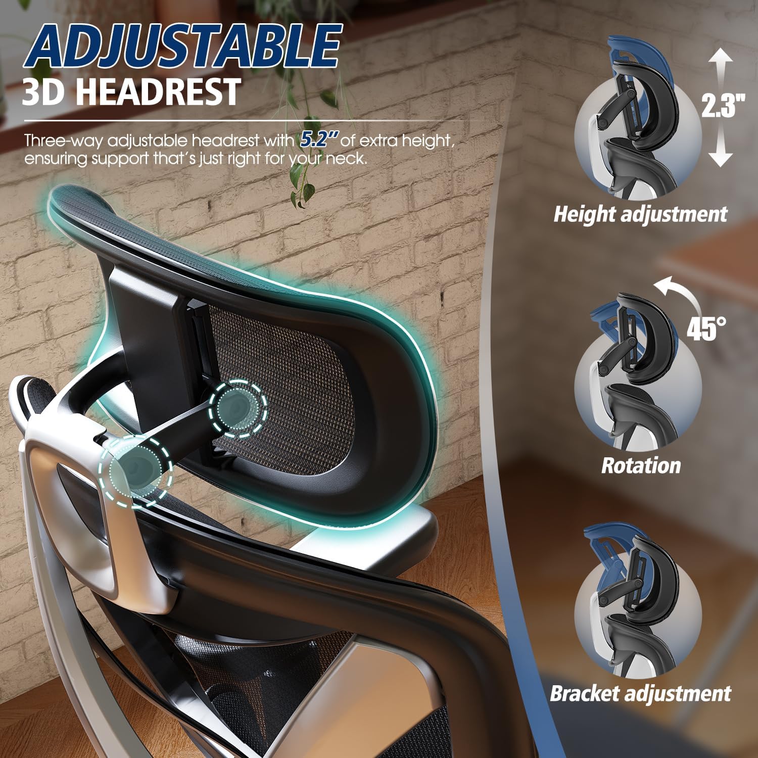 GABRYLLY Ergonomic Office Chair, Big and Tall Mesh Chair with Lumbar Support, 3D armrest - 215° Rotation, Adjustable Headrest & Soft Seat, Durable Computer Chair 350LBS for Work Gaming - Image 5