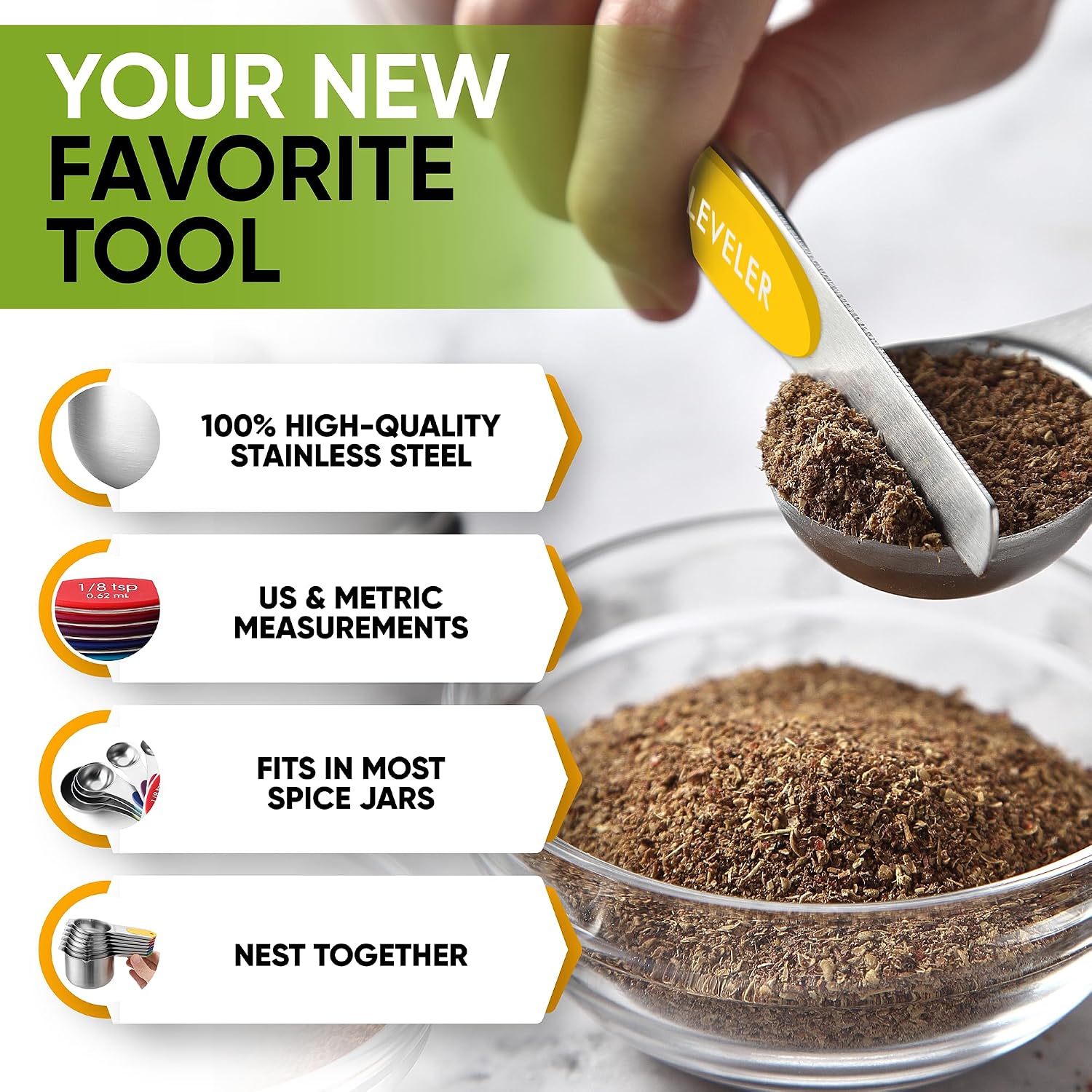 Spring Chef 15 Magnetic Measuring Cups & Spoons Set w/Levelers, Multicolor - Image 5