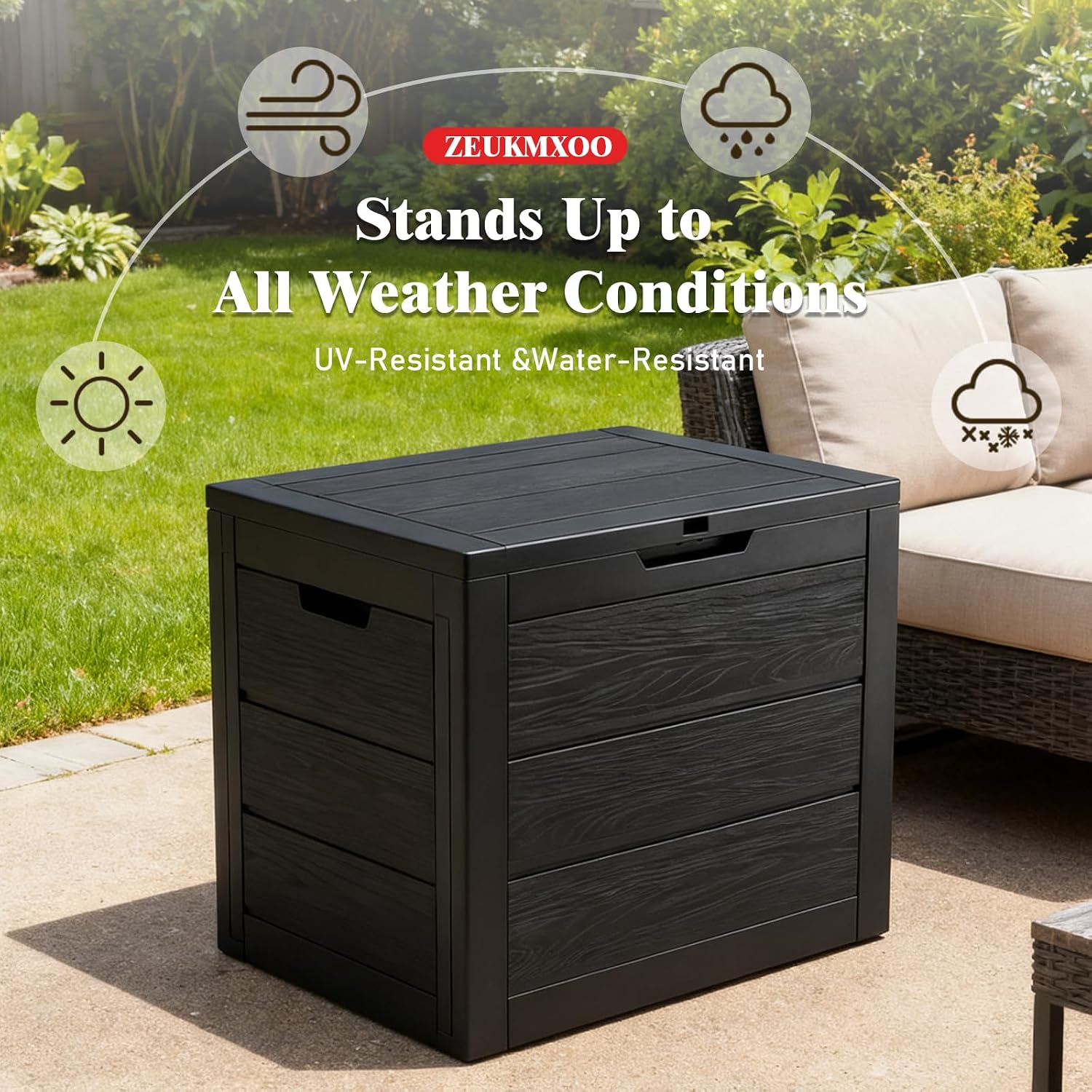 35 Gallon Outdoor Storage Box Waterproof,Deck Boxes Outdoor Waterproof,Resin Deck Box Delivery Boxes for Outside for Package Delivery,Patio Cushions,Gardening Tools,UV Resistant - Image 5