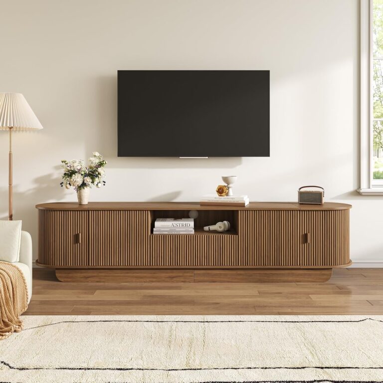 86.6'' Fluted TV Stand for 55-85 Inch, Walnut TV Console